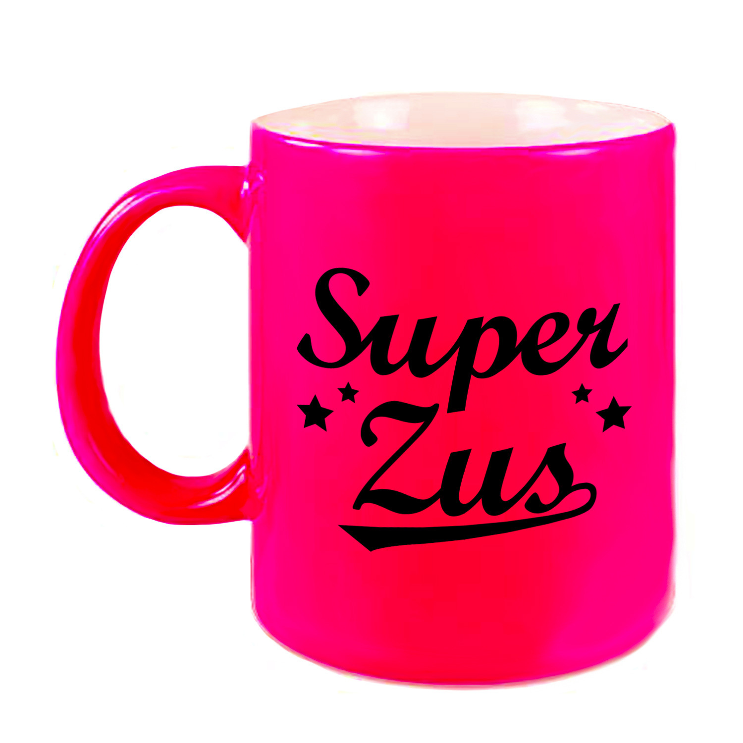 Super zus cadeau mok / beker neon roze met sterren 330 ml -