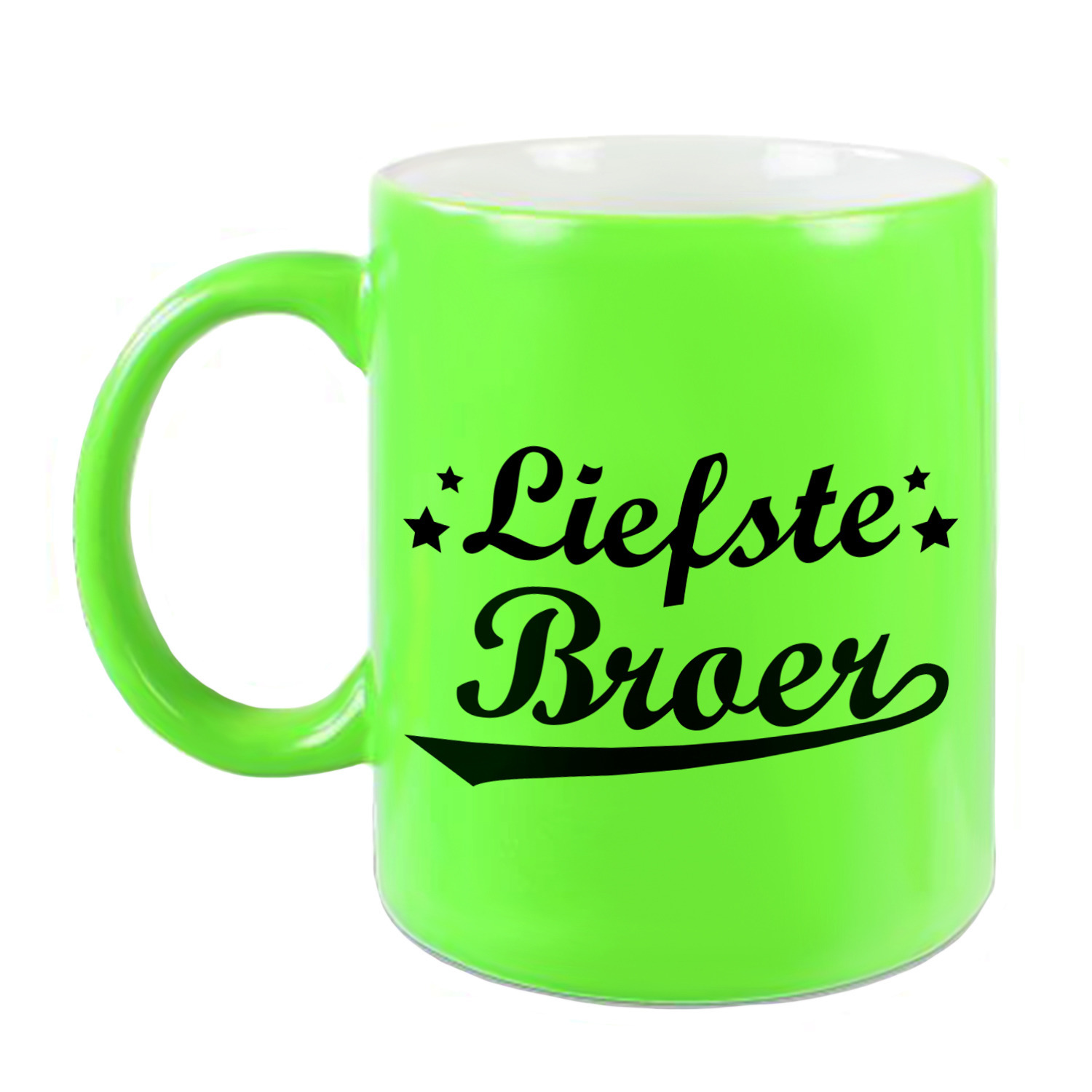 Liefste broer cadeau mok / beker neon groen met sterren 330 ml -
