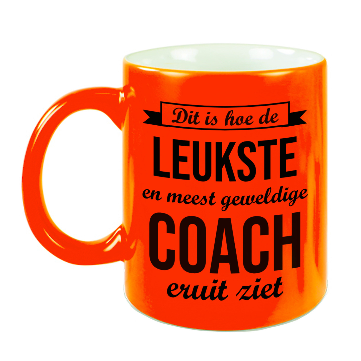 Leukste en meest geweldige coach cadeau koffiemok / theebeker neon oranje 330 ml -