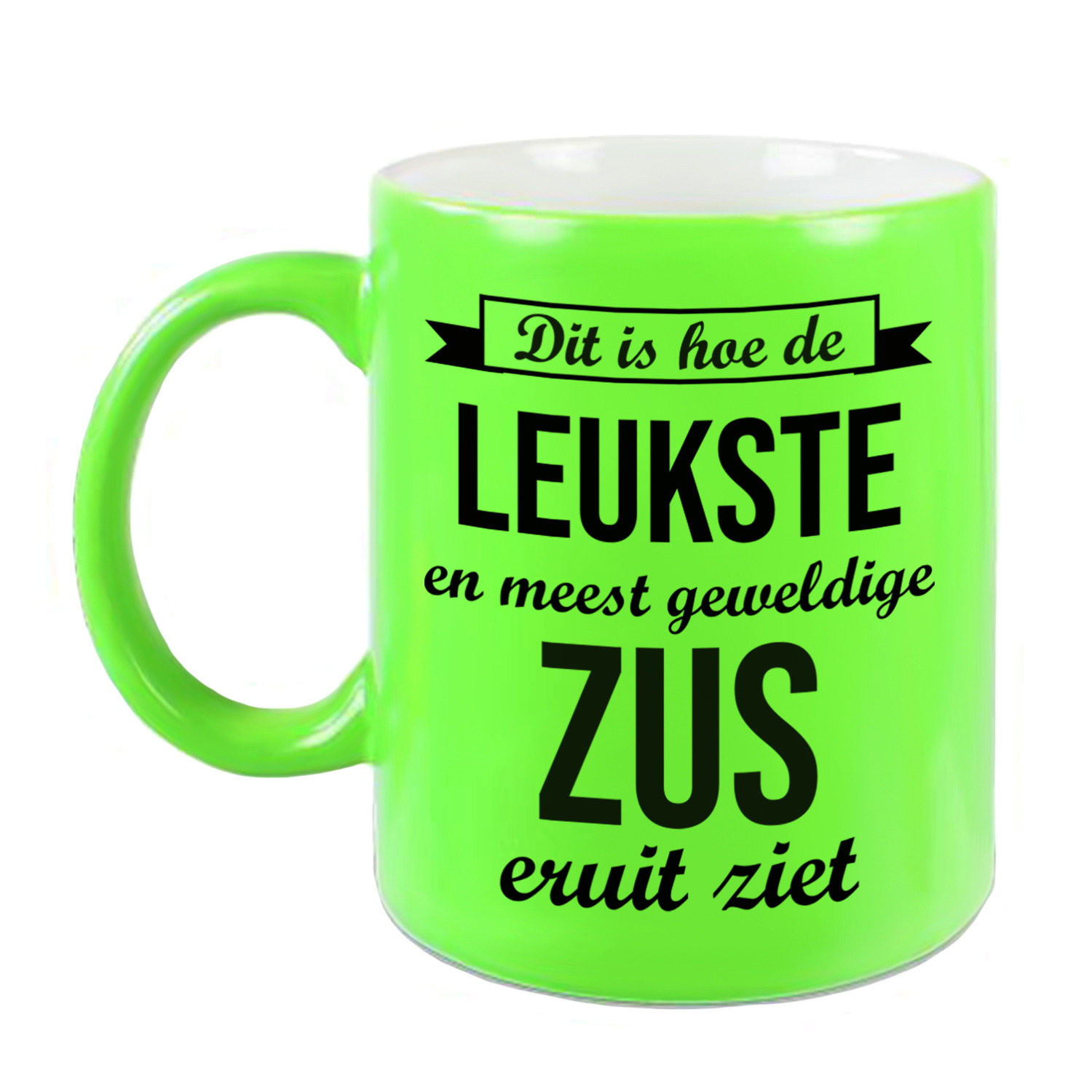 Leukste en meest geweldige zus cadeau koffiemok / theebeker neon groen 330 ml -