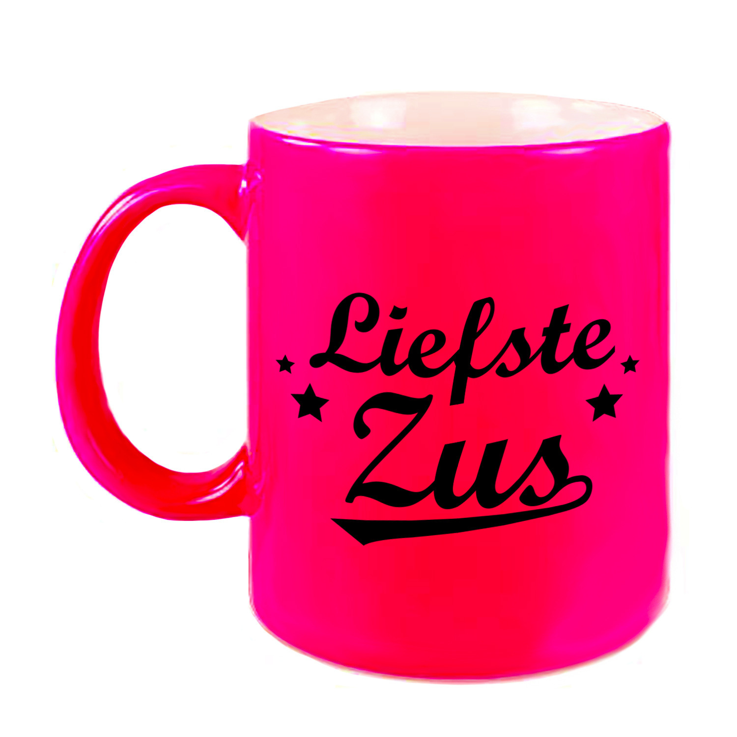 Liefste zus cadeau mok / beker neon roze met sterren 330 ml -