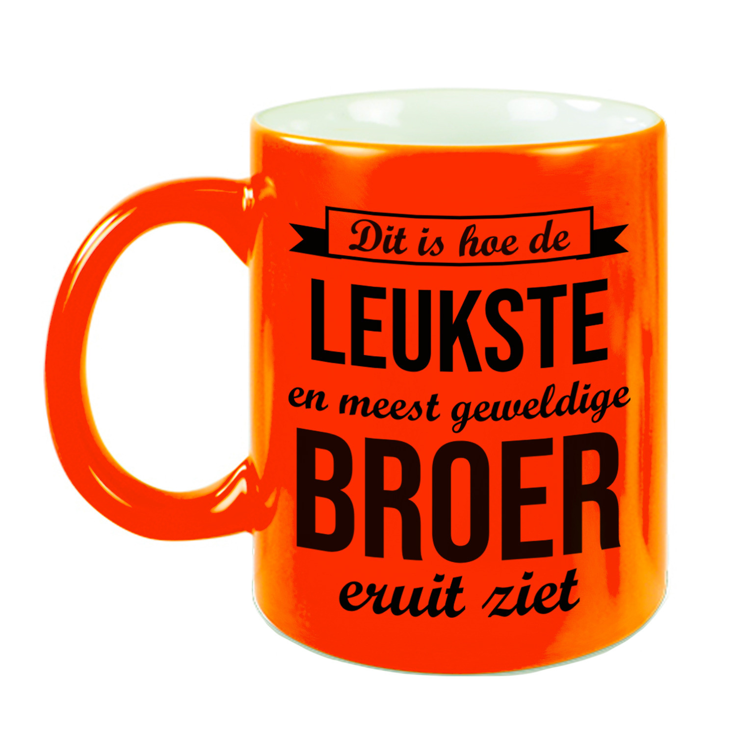 Leukste en meest geweldige broer cadeau koffiemok / theebeker neon oranje 330 ml -