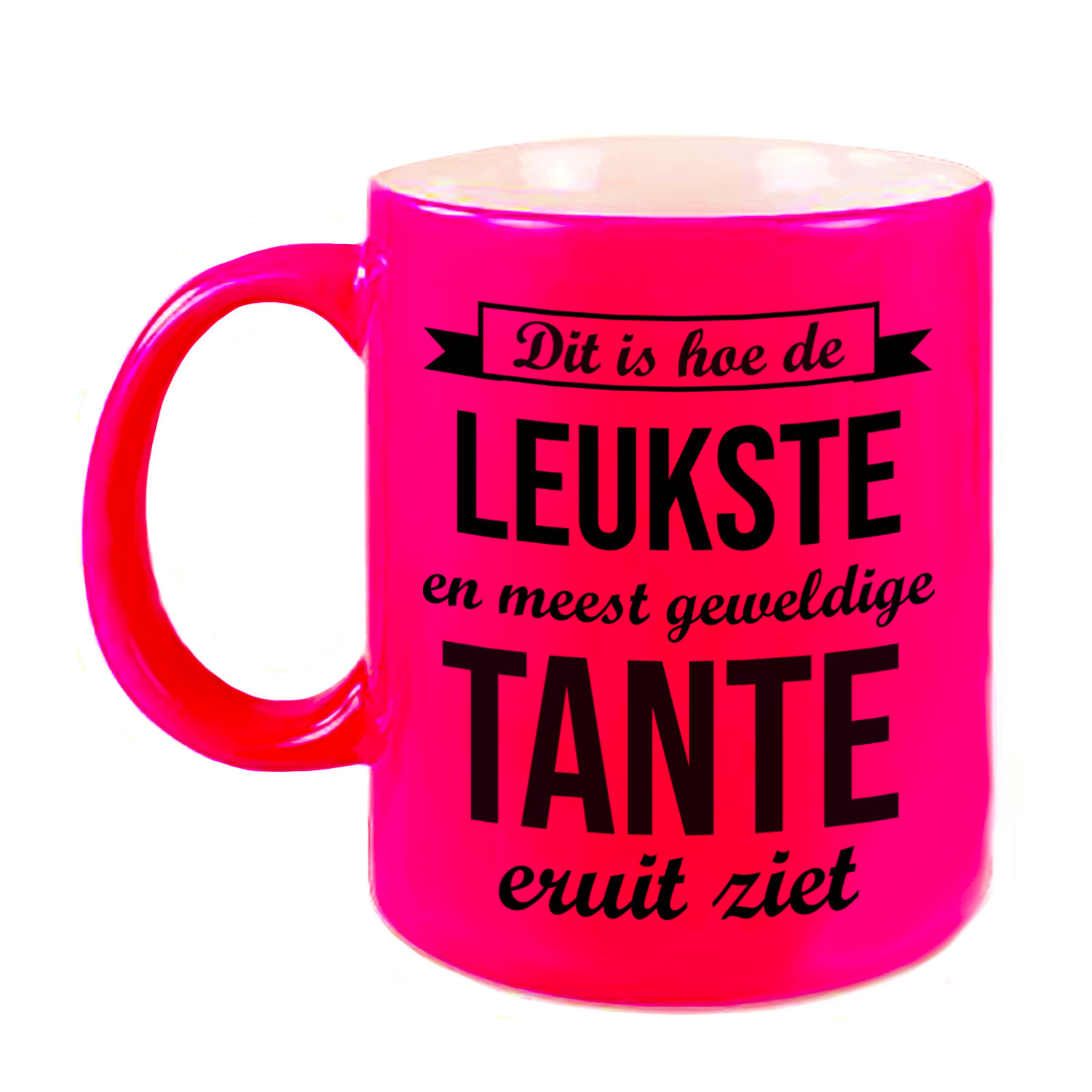 Leukste en meest geweldige tante cadeau koffiemok / theebeker neon roze 330 ml -