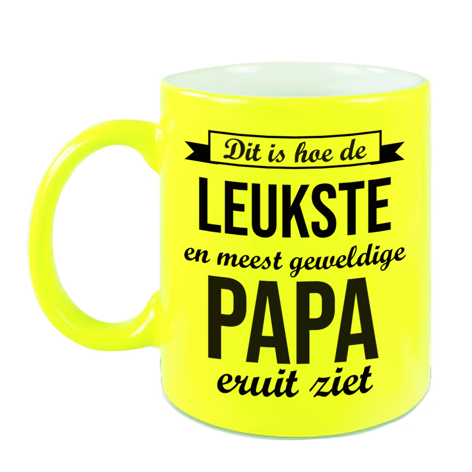 Leukste en meest geweldige papa cadeau koffiemok / theebeker neon geel 330 ml -