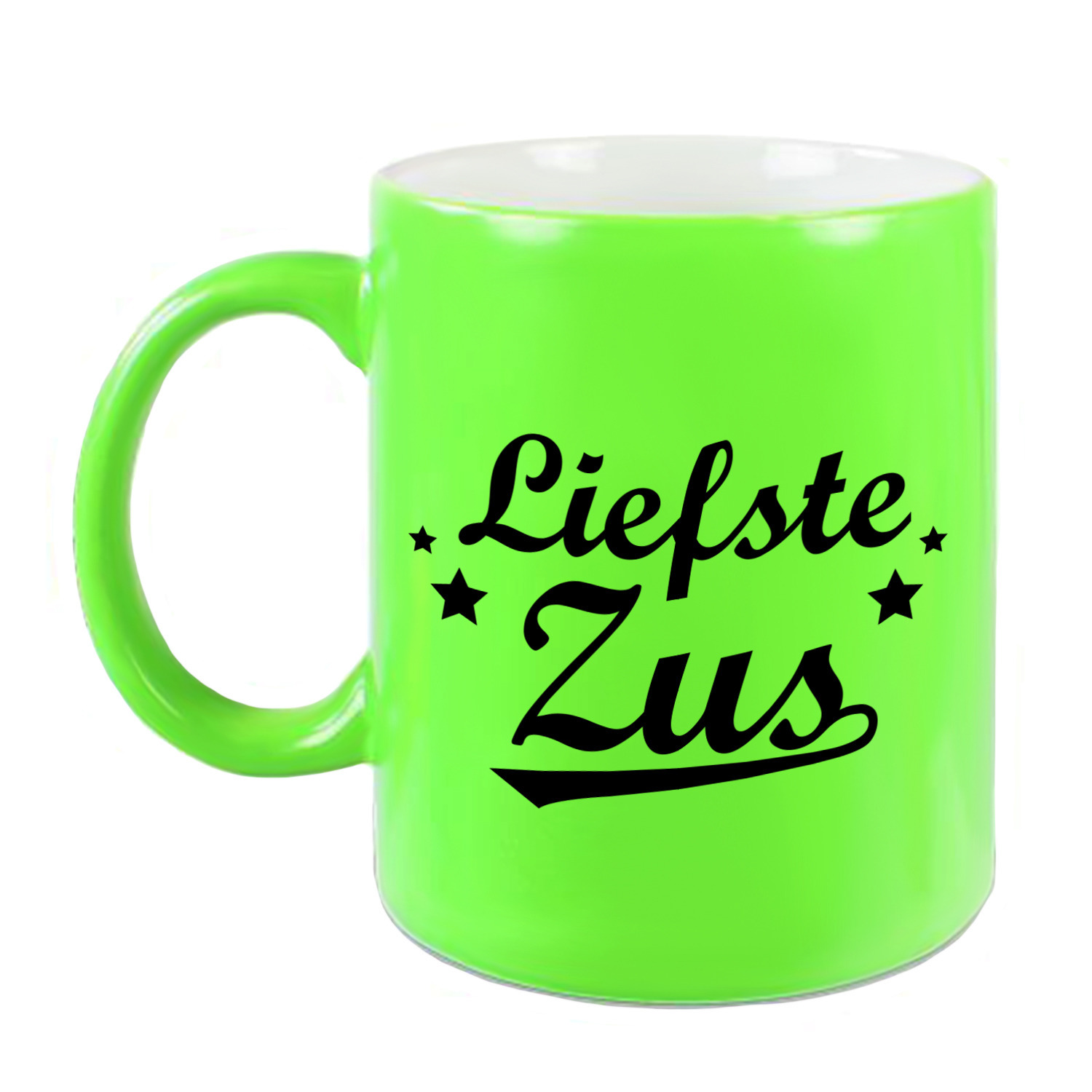 Liefste zus cadeau mok / beker neon groen met sterren 330 ml -