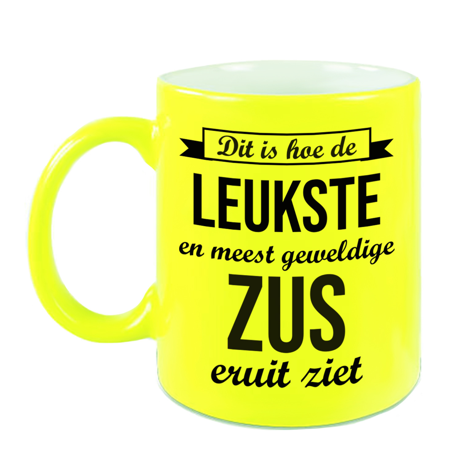 Leukste en meest geweldige zus cadeau koffiemok / theebeker neon geel 330 ml -