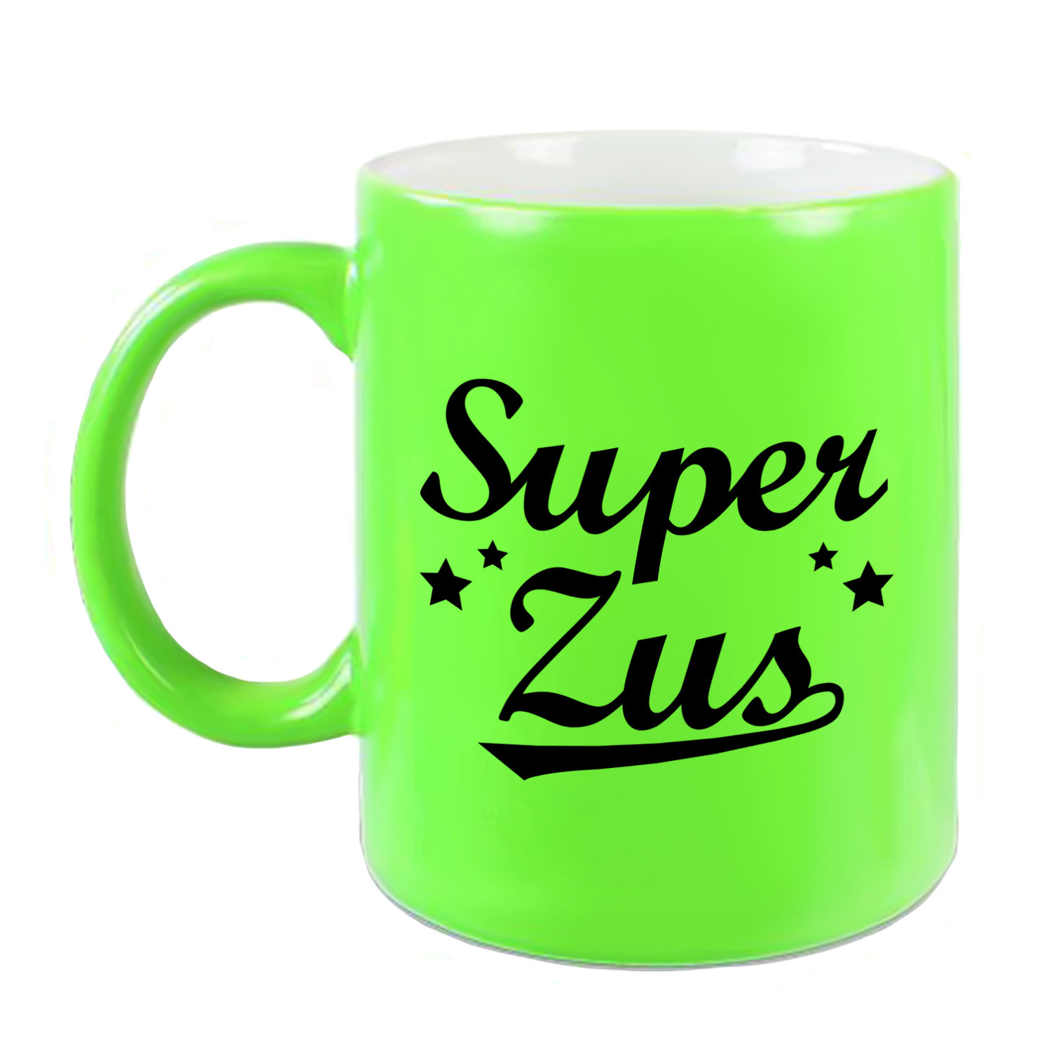 Super zus cadeau mok / beker neon groen met sterren 330 ml -