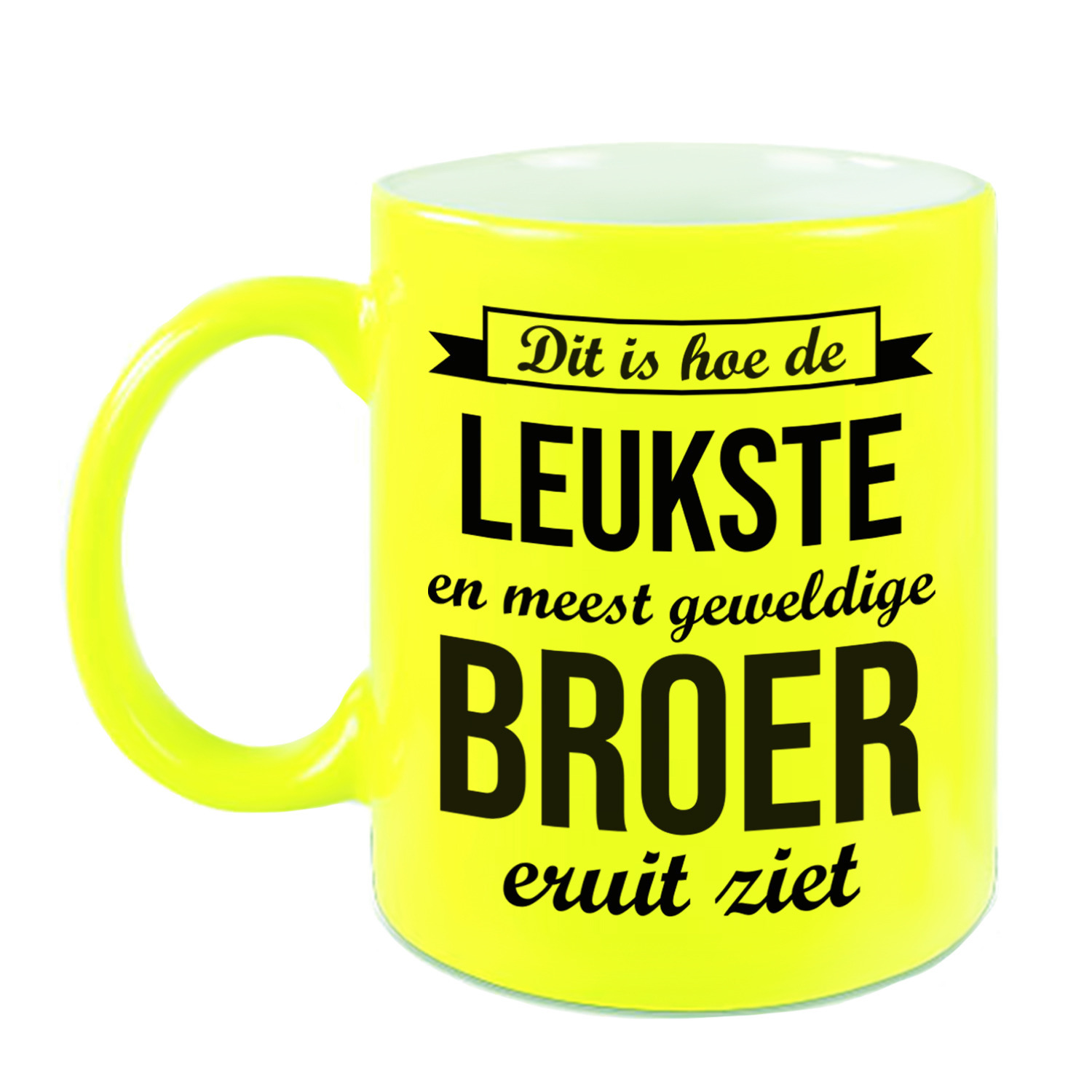 Leukste en meest geweldige broer cadeau koffiemok / theebeker neon geel 330 ml -