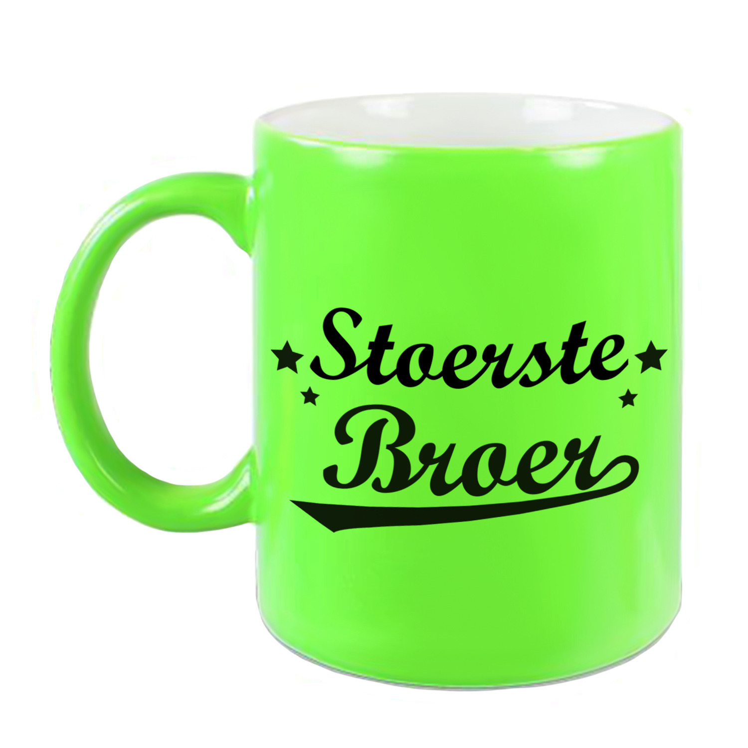 Stoerste broer cadeau mok / beker neon groen met sterren 330 ml -