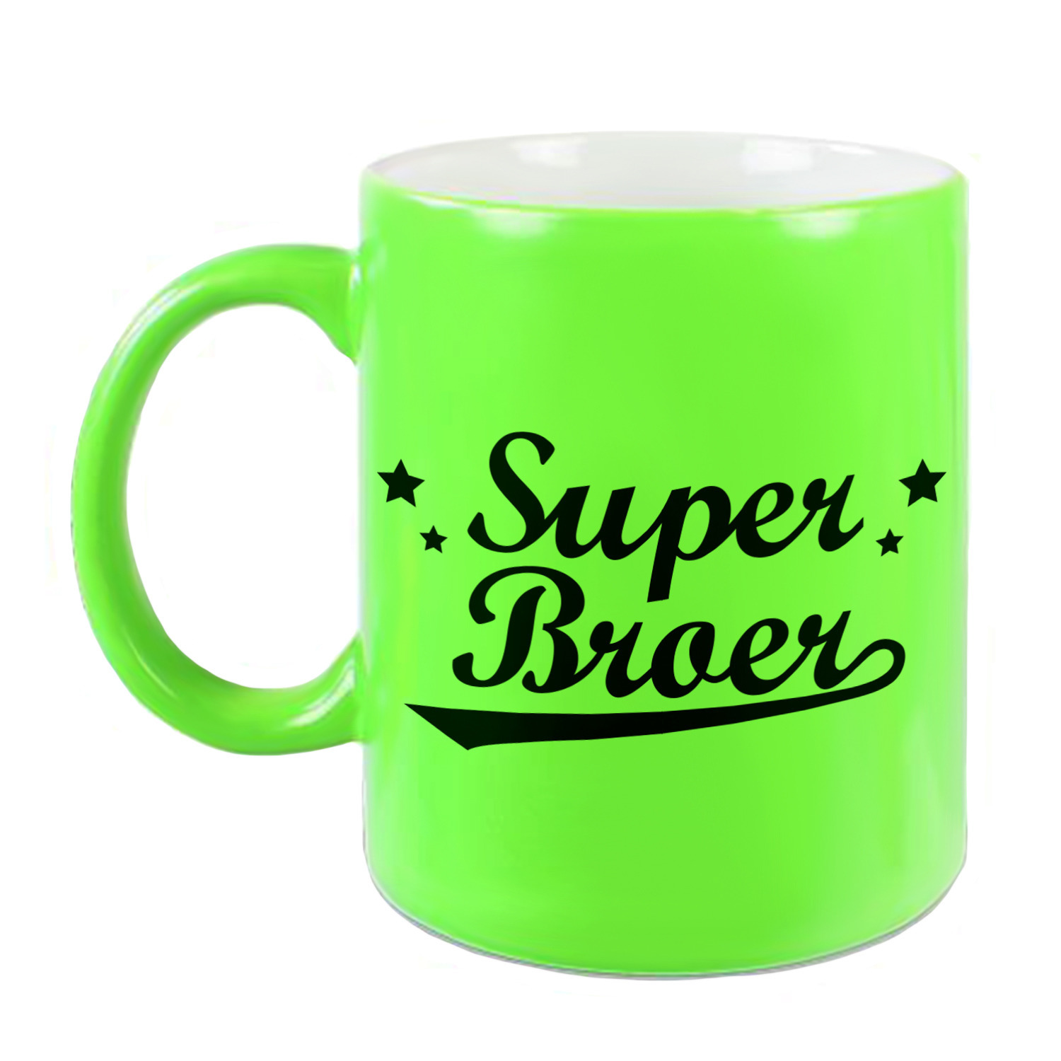 Super broer cadeau mok / beker neon groen met sterren 330 ml -