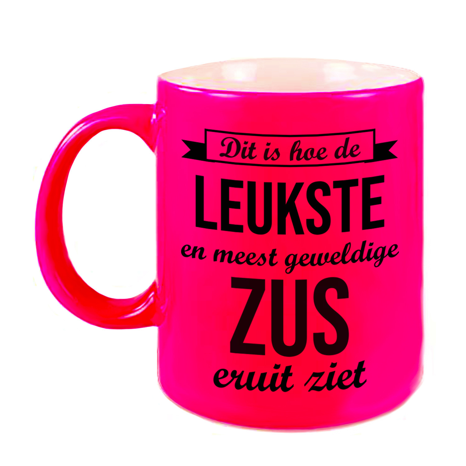 Leukste en meest geweldige zus cadeau koffiemok / theebeker neon roze 330 ml -