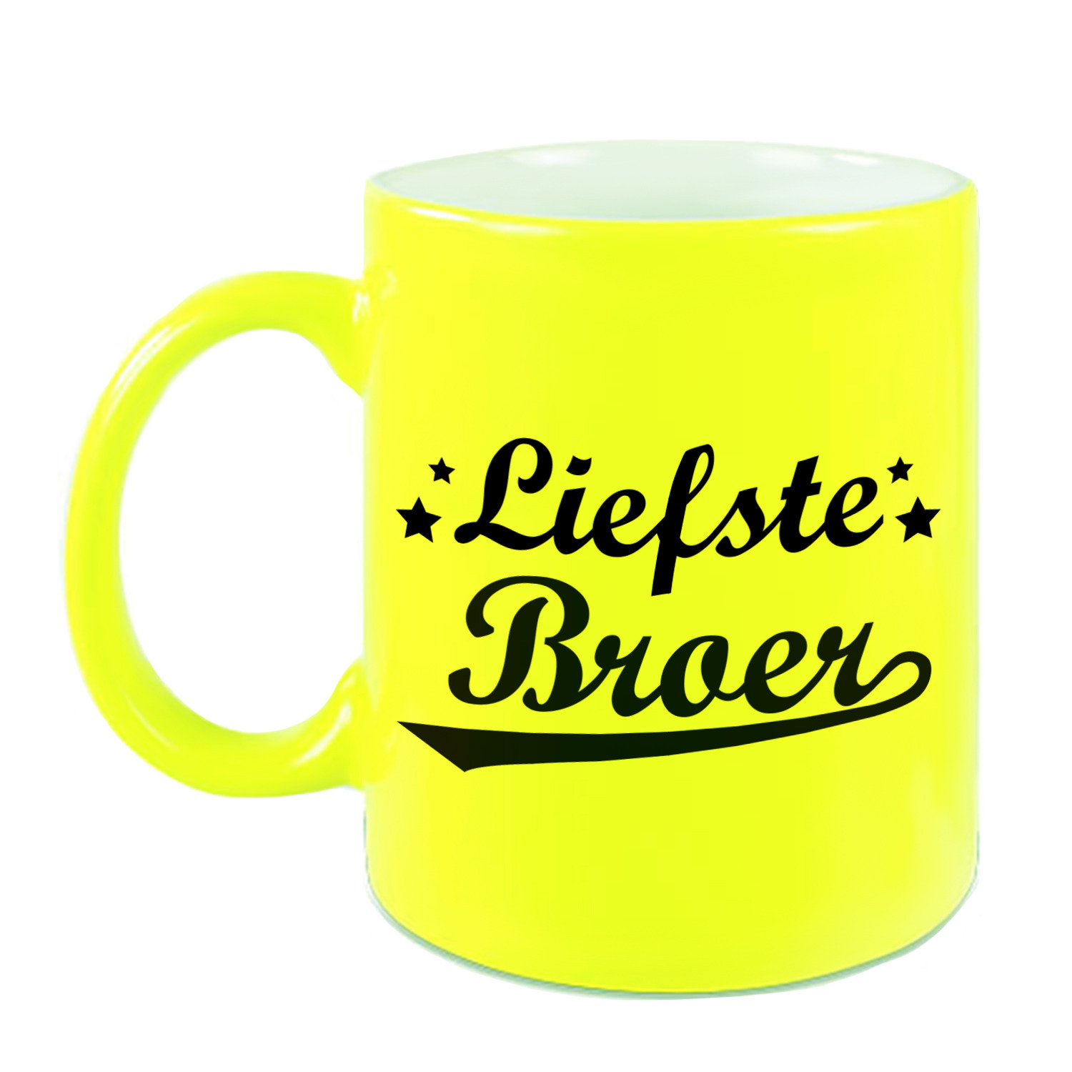 Liefste broer cadeau mok / beker neon geel met sterren 330 ml -