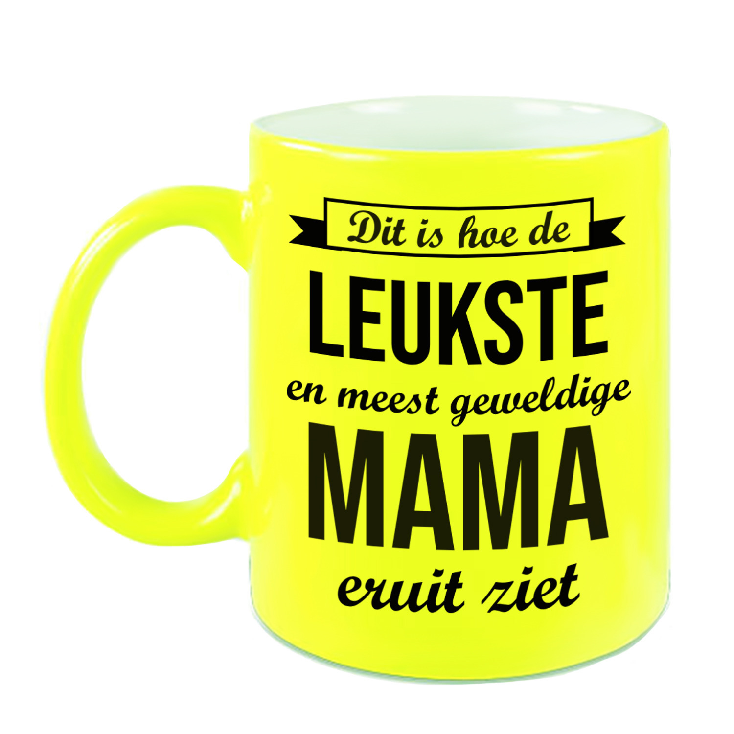 Leukste en meest geweldige mama cadeau koffiemok / theebeker neon geel 330 ml -
