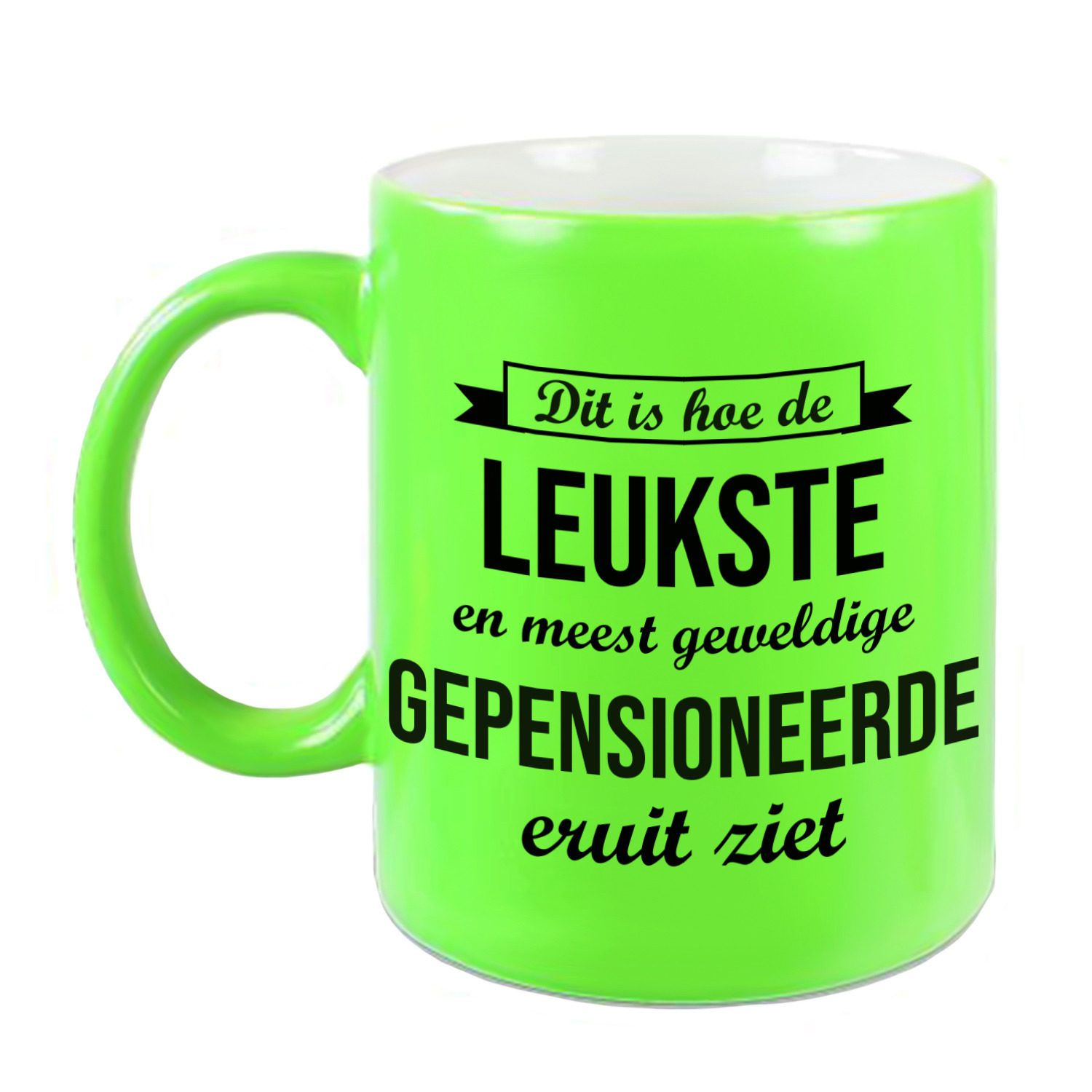 Hoe de leukste gepensioneerde eruitziet mok / beker neon groen bedankt cadeau collega 330 ml -