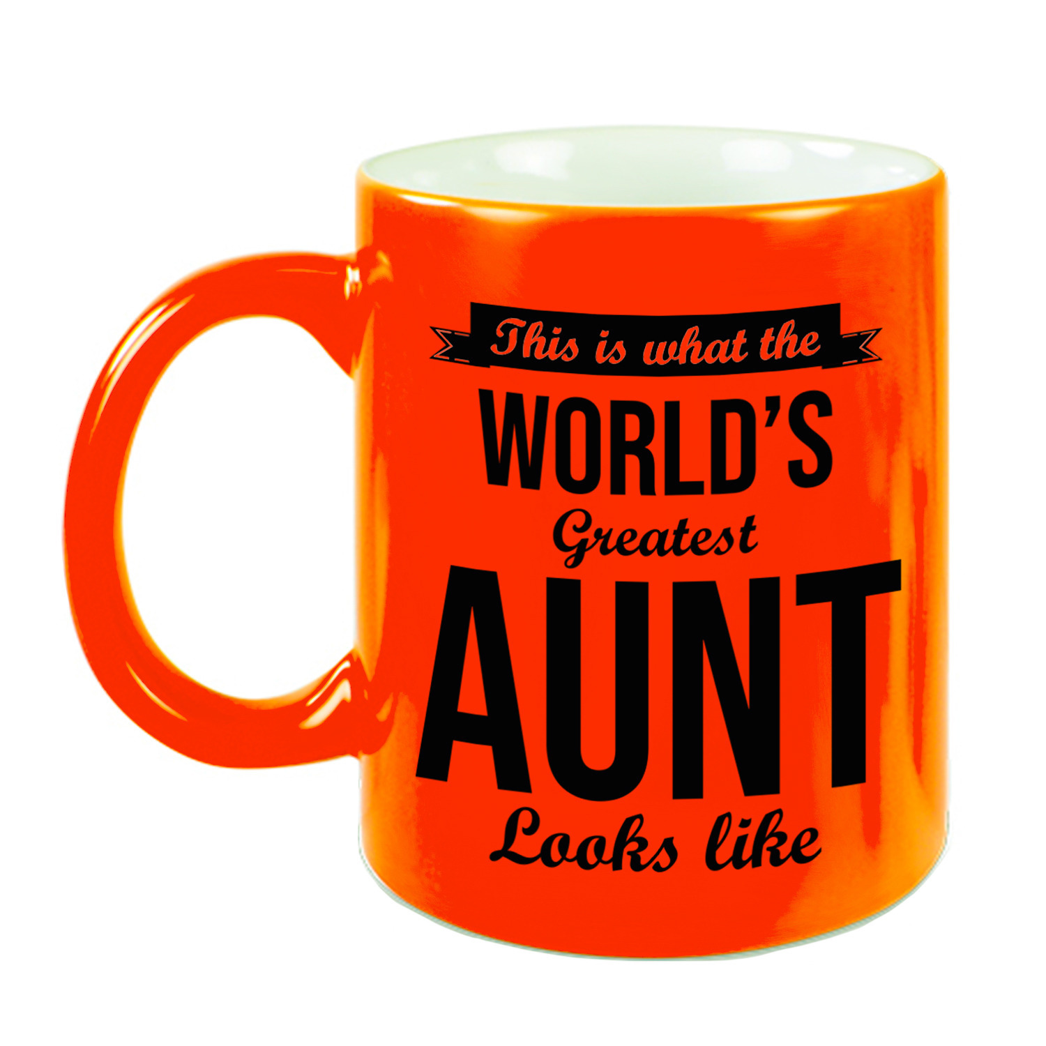 Worlds Greatest Aunt / tante cadeau koffiemok / theebeker neon oranje 330 ml -