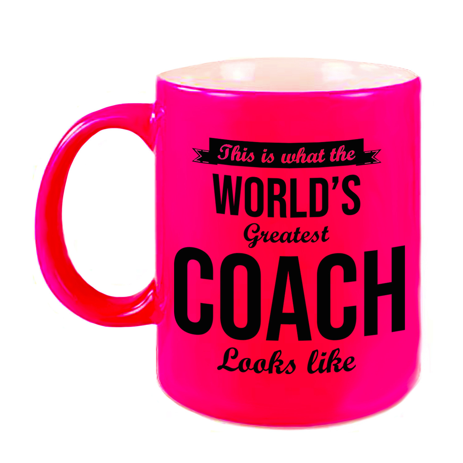 Worlds Greatest Coach cadeau koffiemok/theebeker neon roze 330 ml -