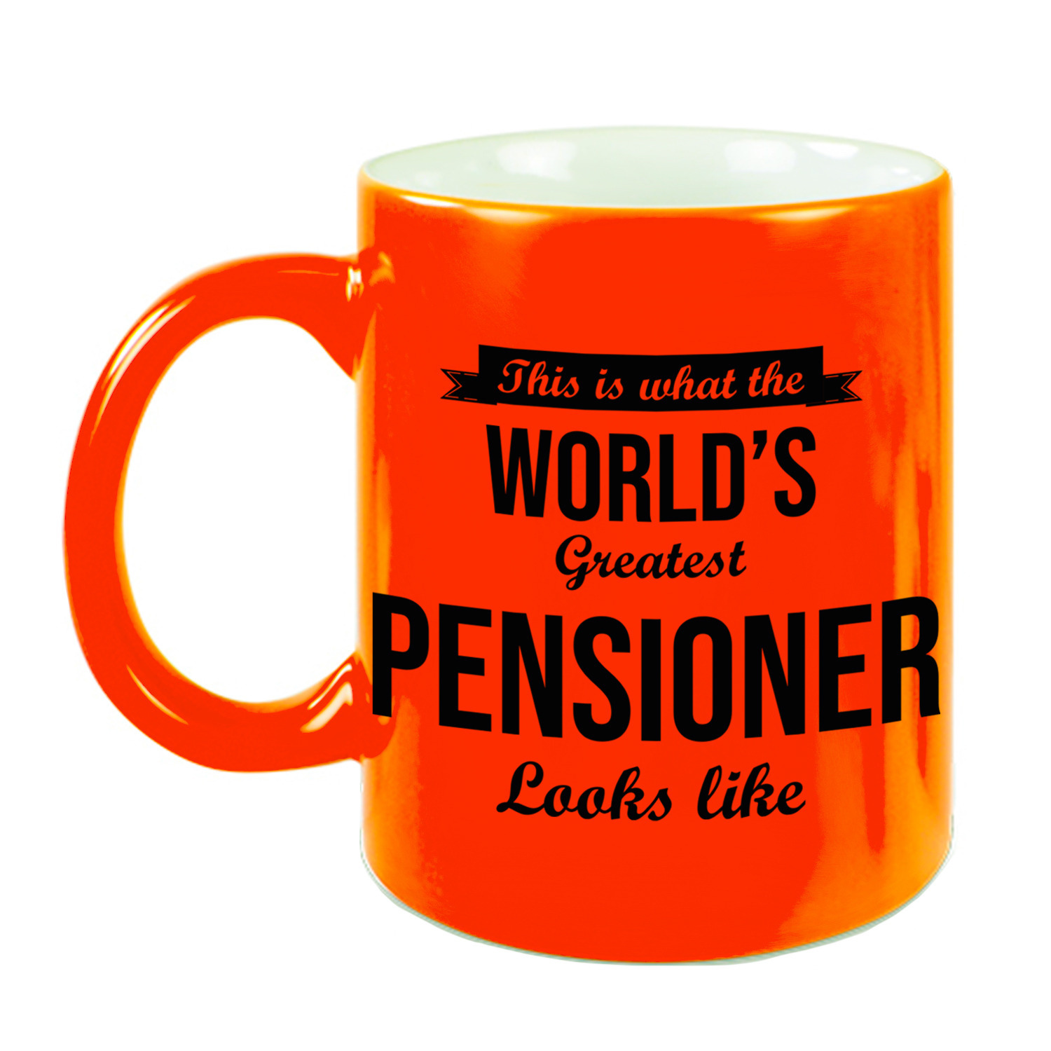 How the worlds greatest pensioner looks like mok / beker neon oranje pensioen cadeau collega 330 ml -
