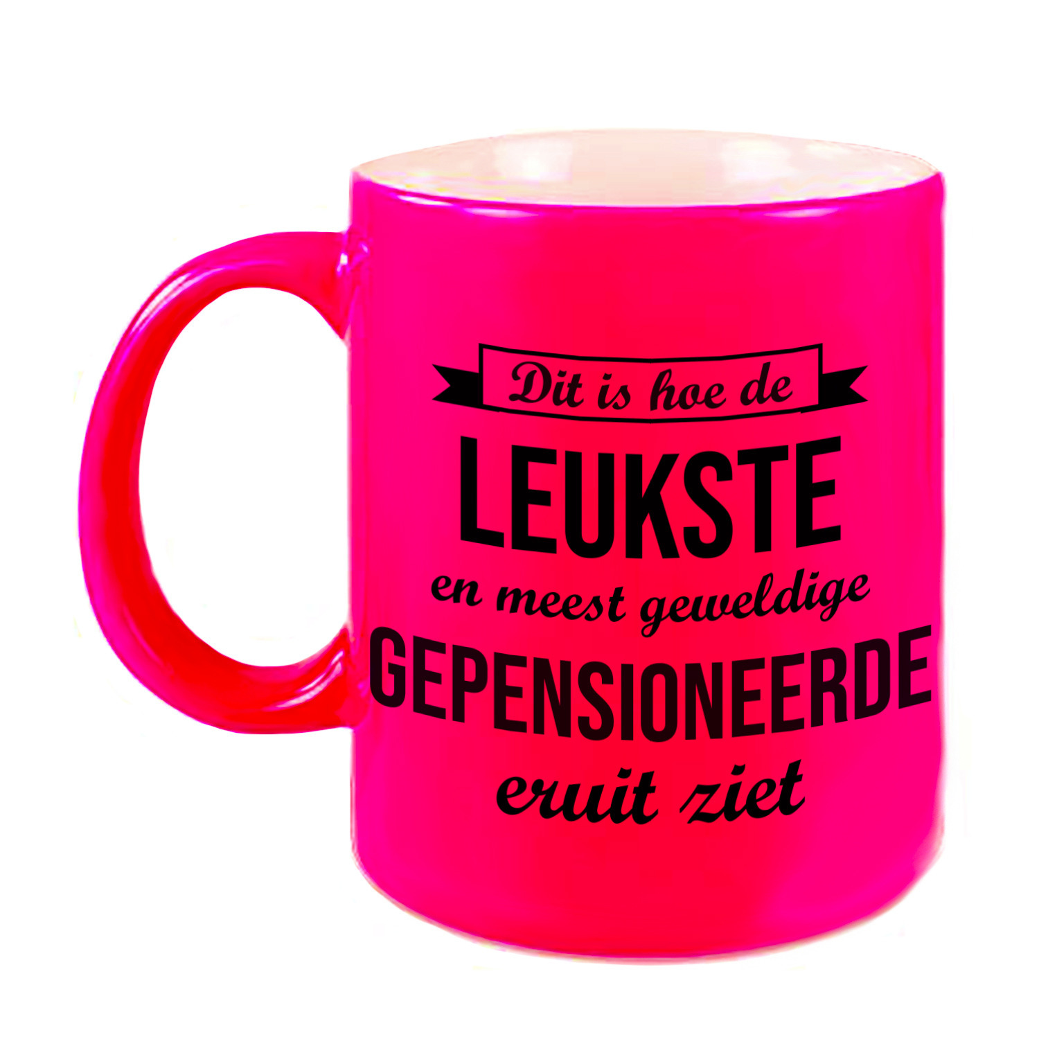 Hoe de leukste gepensioneerde eruitziet mok / beker neon roze bedankt cadeau collega 330 ml -
