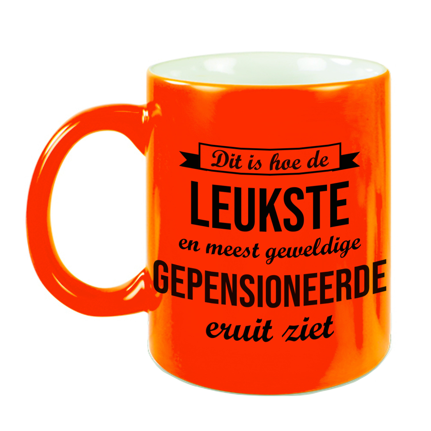 Hoe de leukste gepensioneerde eruitziet mok / beker neon oranje bedankt cadeau collega 330 ml -