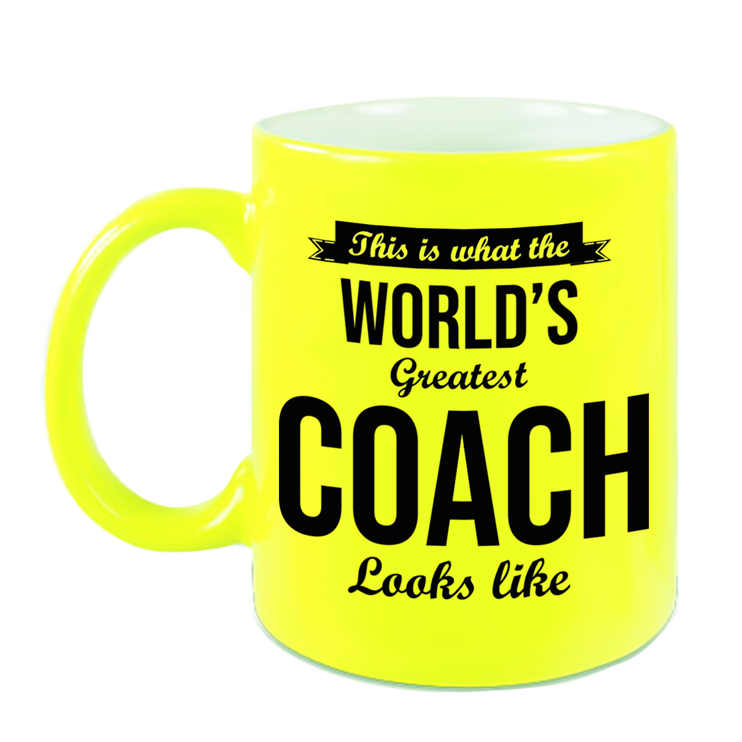 Worlds Greatest Coach cadeau koffiemok/theebeker neon geel 330 ml -