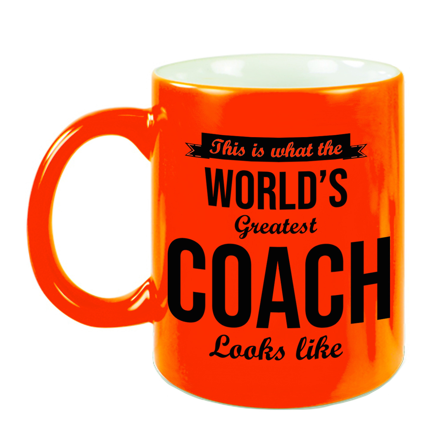 Worlds Greatest Coach cadeau koffiemok/theebeker neon oranje 330 ml -