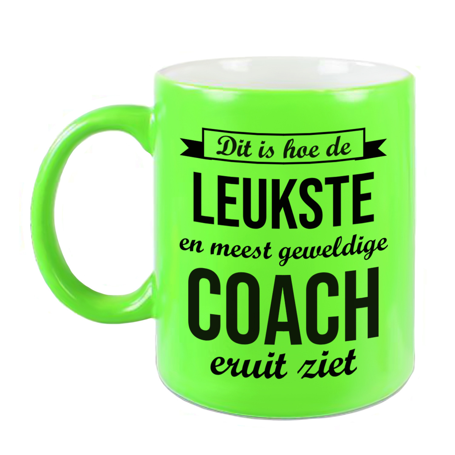Leukste en meest geweldige coach cadeau koffiemok / theebeker neon groen 330 ml -