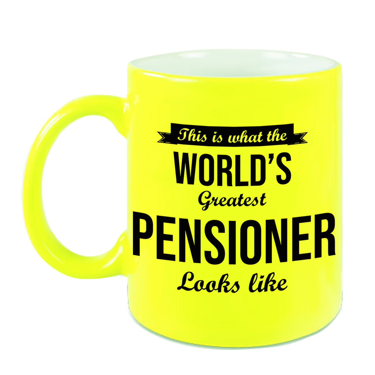How the worlds greatest pensioner looks like mok / beker neon geel pensioen cadeau collega 330 ml -