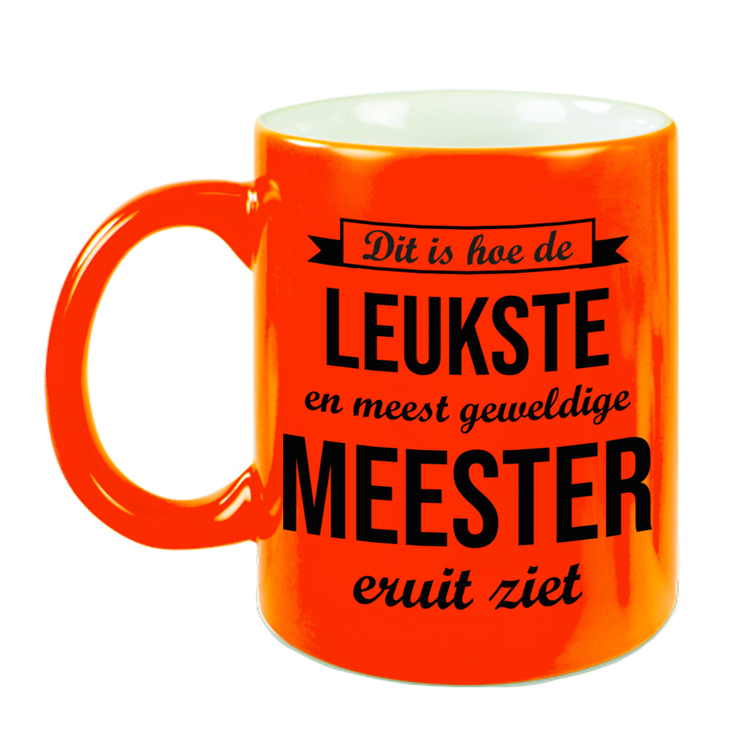 Leukste en meest geweldige meester cadeau koffiemok / theebeker neon oranje 330 ml -