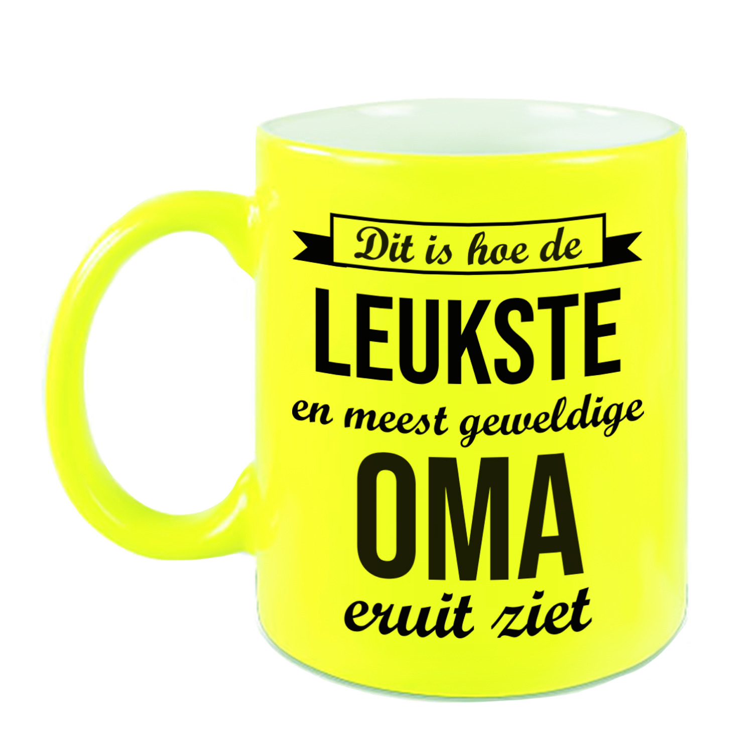 Leukste en meest geweldige oma cadeau koffiemok / theebeker neon geel 330 ml -