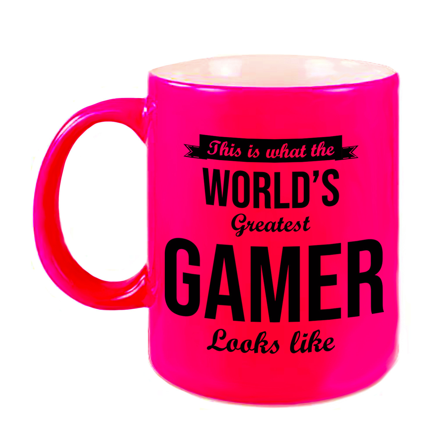 Worlds Greatest Gamer cadeau koffiemok / theebeker neon roze 330 ml -