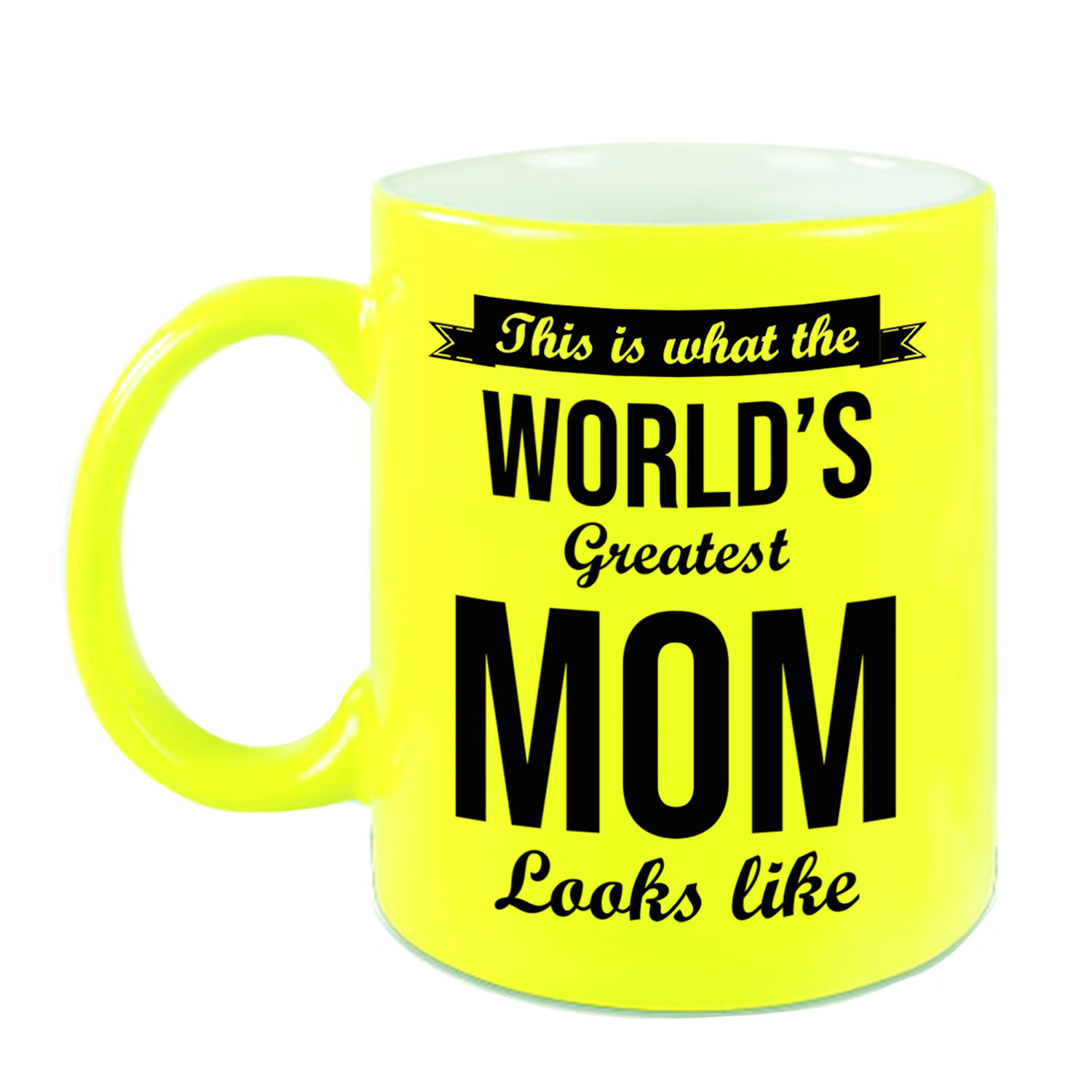 Worlds Greatest Mom cadeau koffiemok / theebeker neon geel 330 ml -