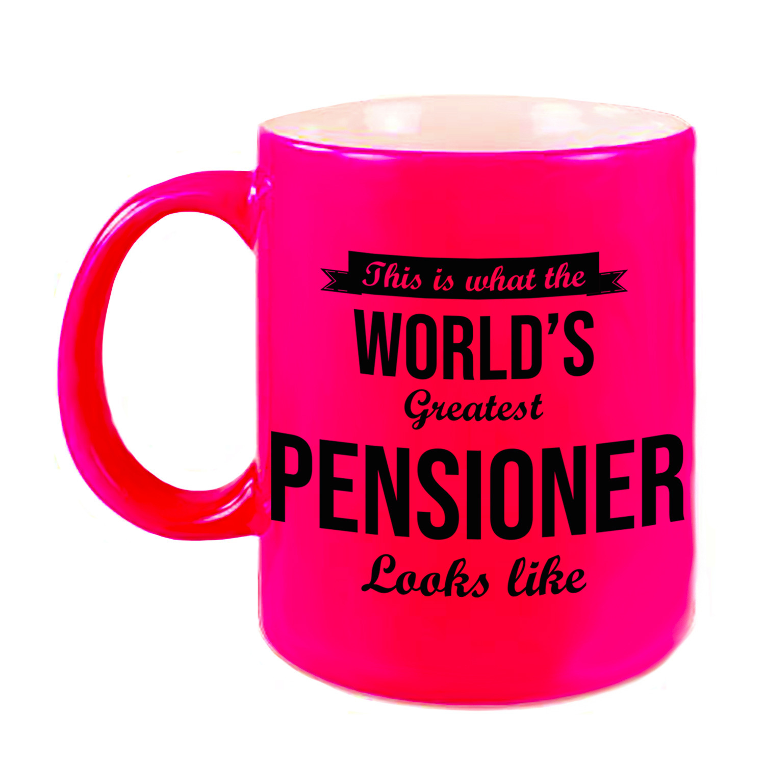 How the worlds greatest pensioner looks like mok / beker neon roze pensioen cadeau collega 330 ml -