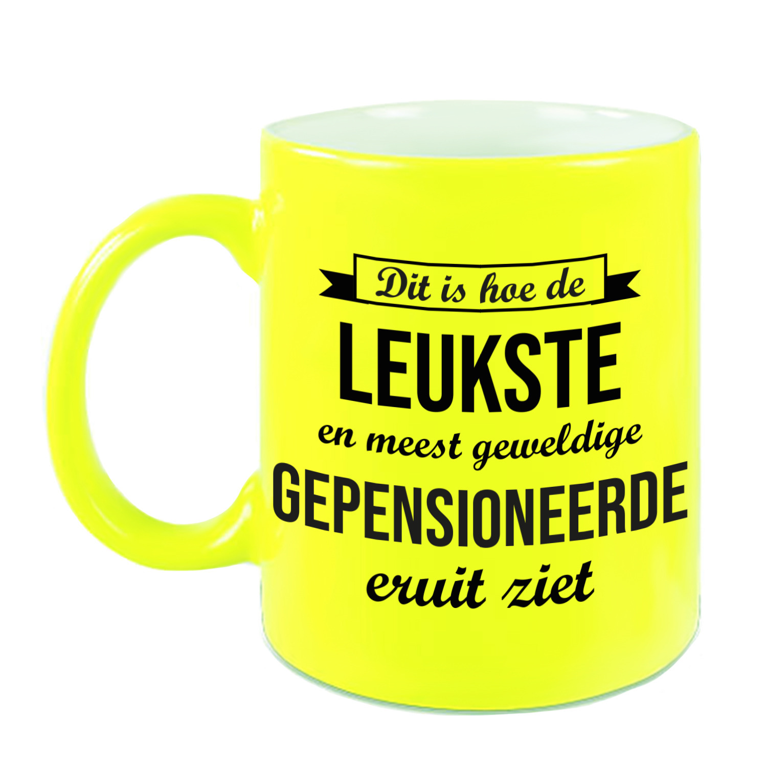 Hoe de leukste gepensioneerde eruitziet mok / beker neon geel bedankt cadeau collega 330 ml -
