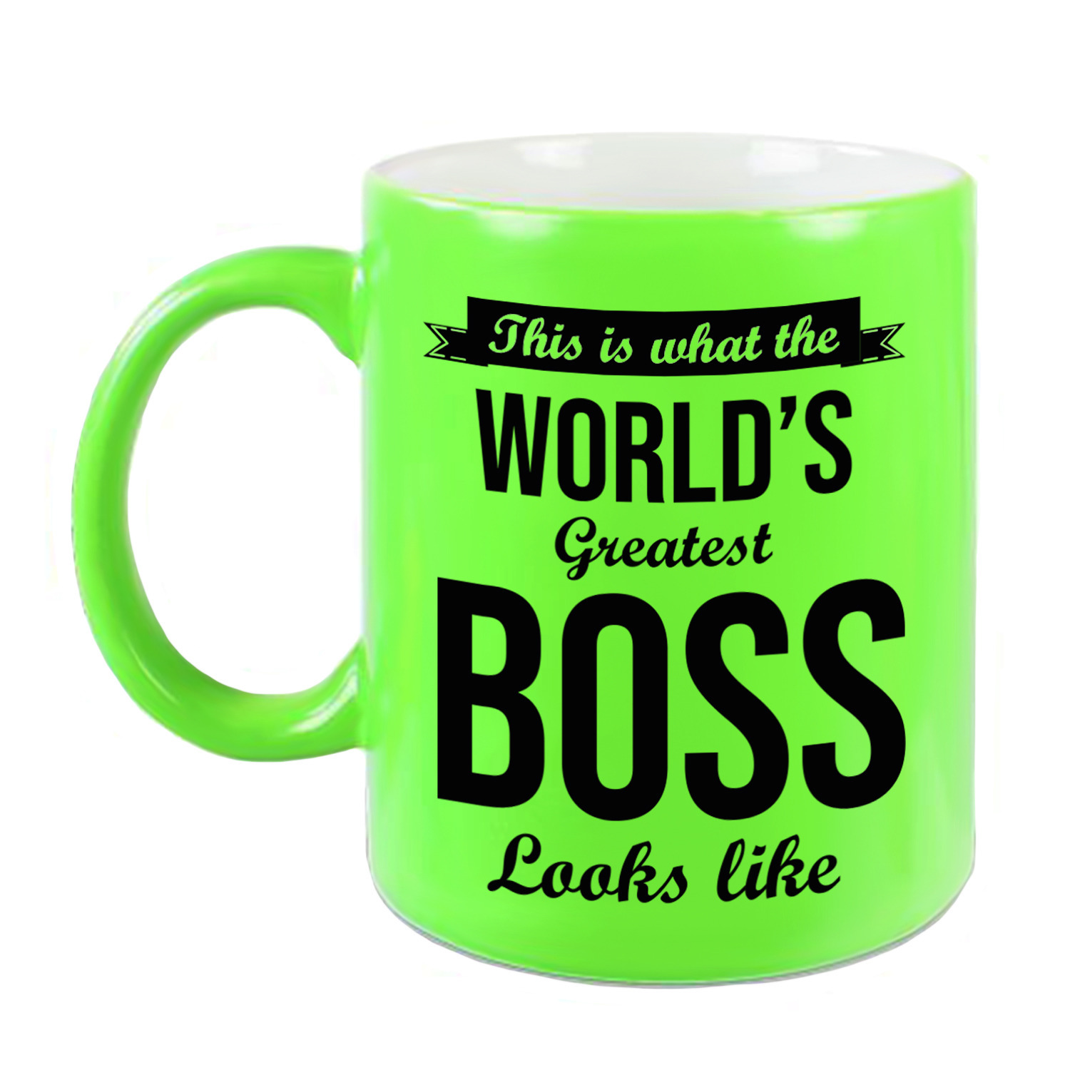 Worlds Greatest Boss cadeau koffiemok / theebeker neon groen 330 ml -