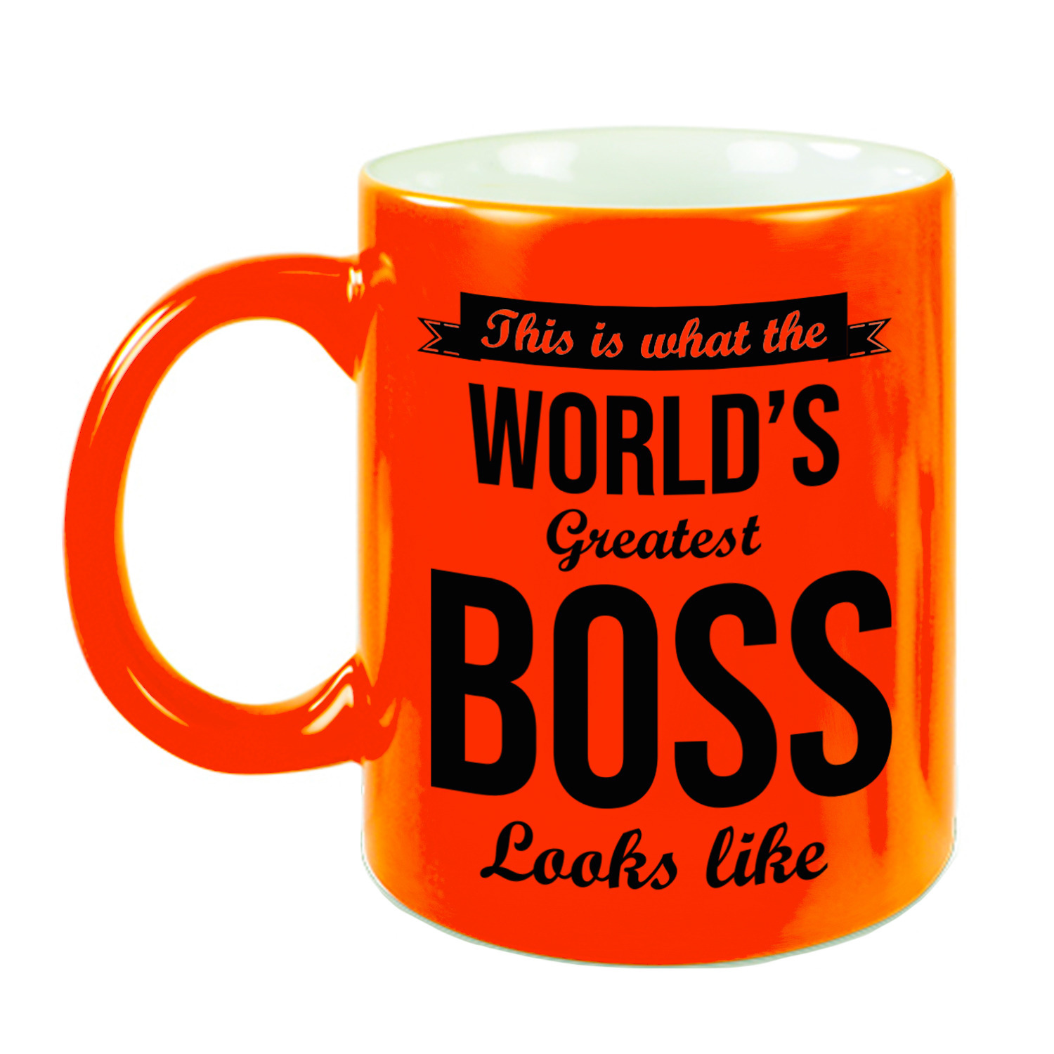 Worlds Greatest Boss cadeau koffiemok / theebeker neon oranje 330 ml -