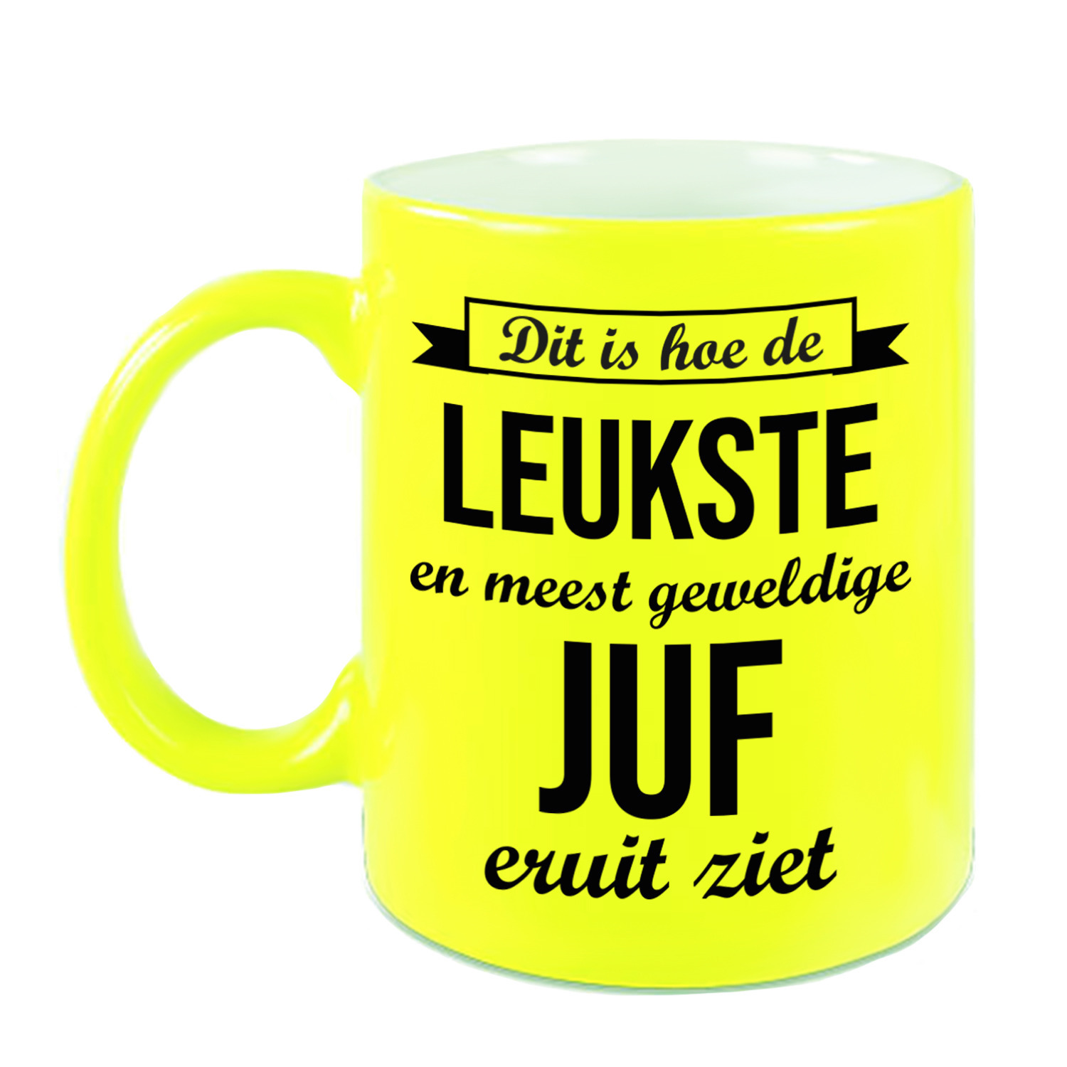 Leukste en meest geweldige juf cadeau koffiemok / theebeker neon geel 330 ml -
