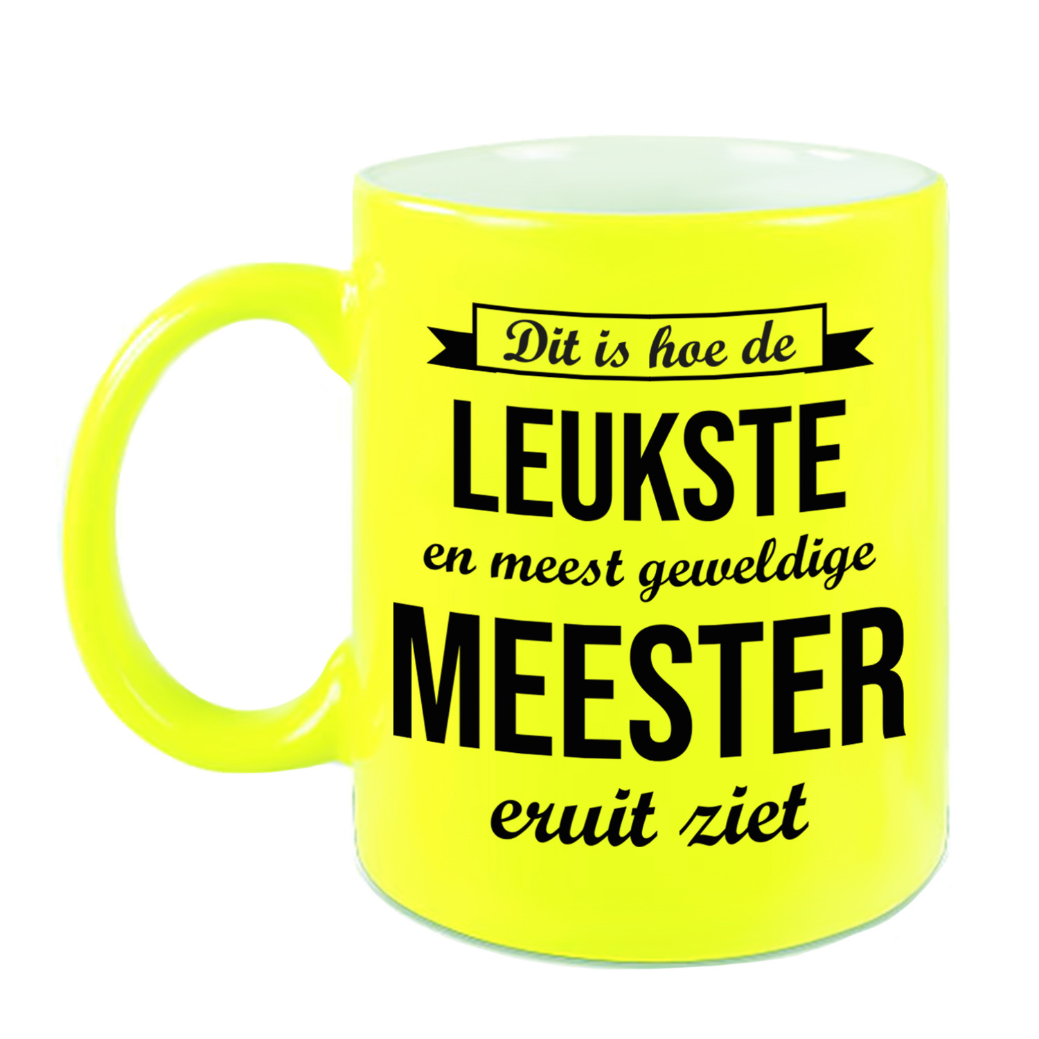 Leukste en meest geweldige meester cadeau koffiemok / theebeker neon geel 330 ml -