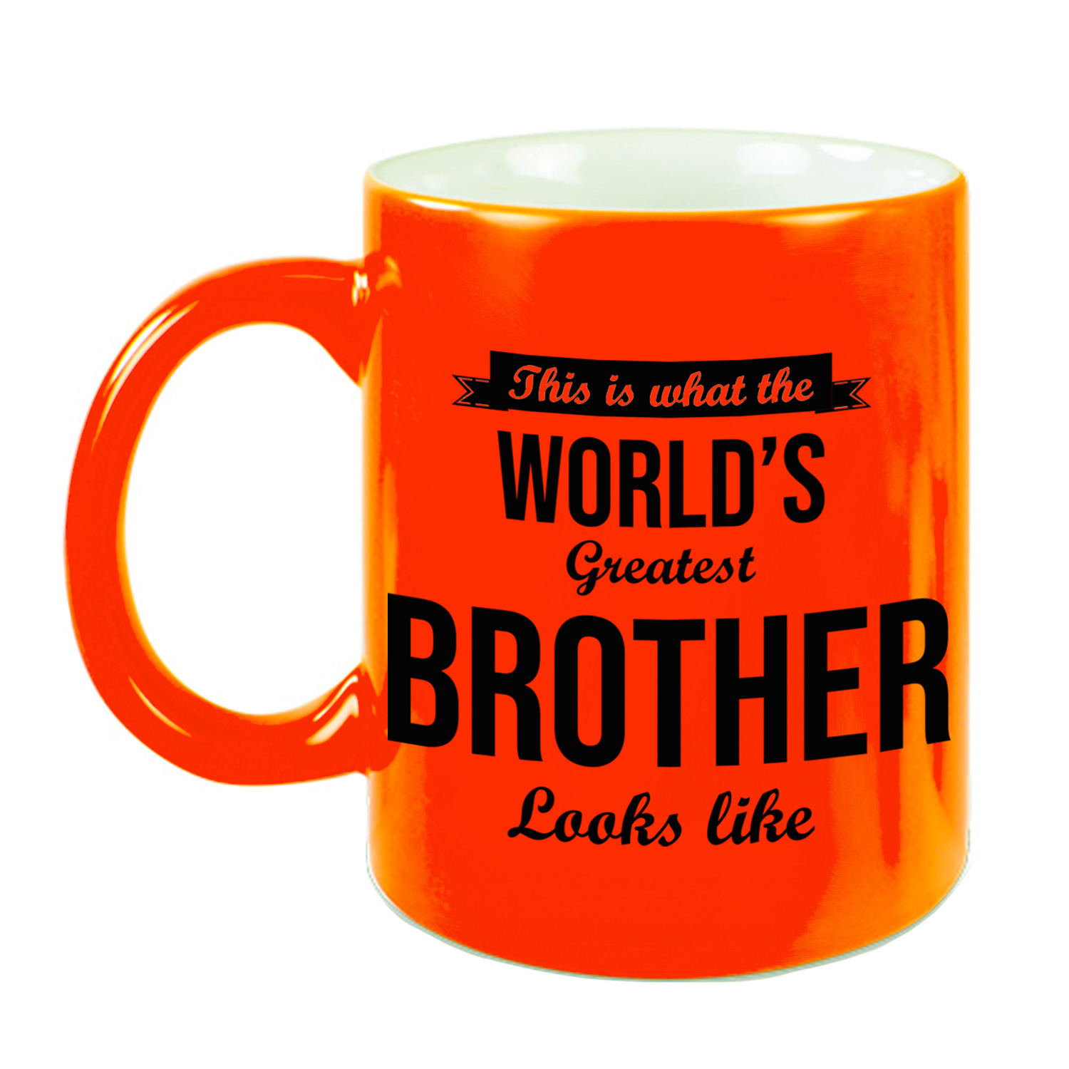 Worlds Greatest Brother cadeau koffiemok / theebeker neon oranje 330 ml -