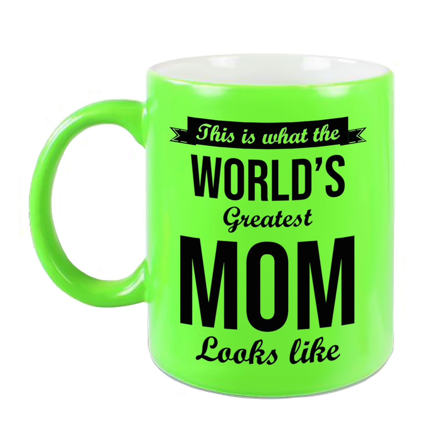 Worlds Greatest Mom cadeau koffiemok / theebeker neon groen 330 ml -