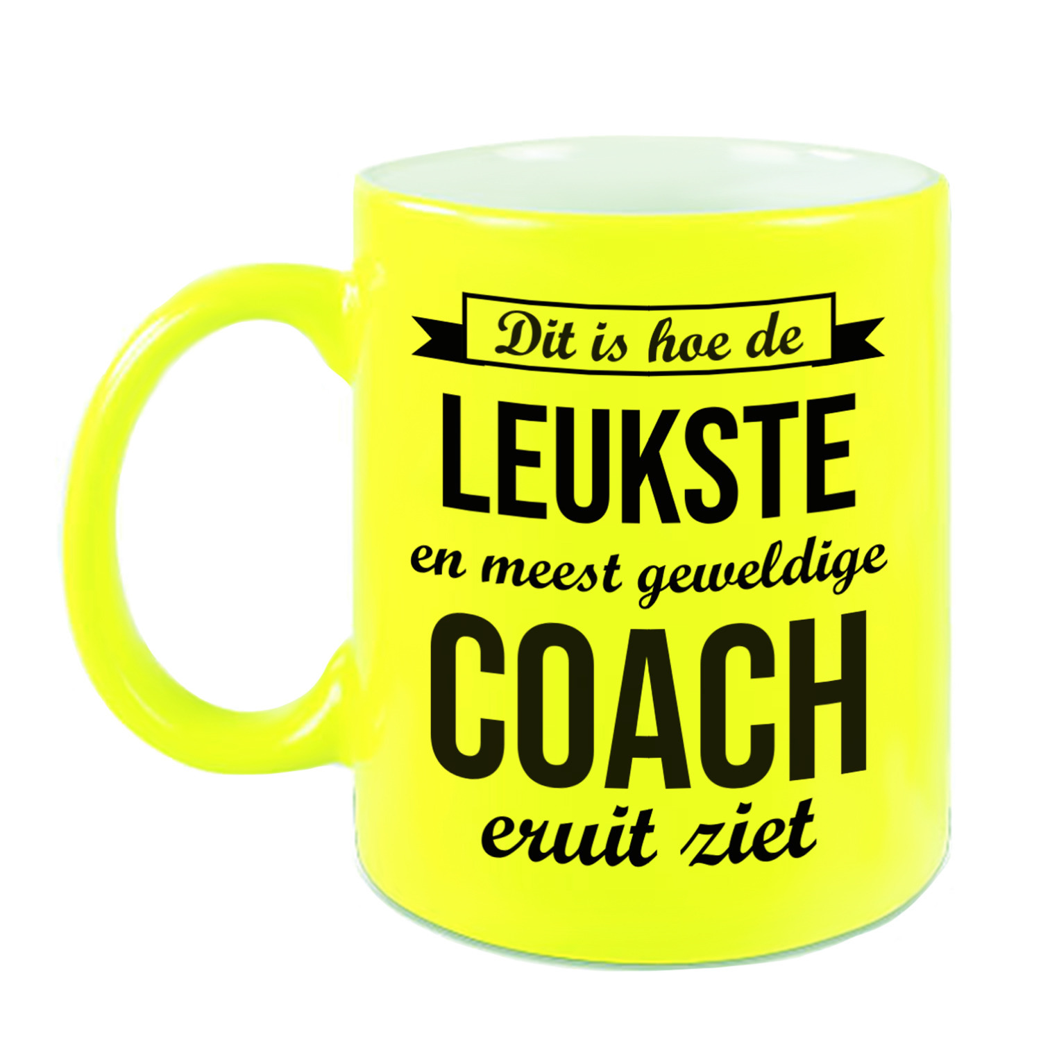 Leukste en meest geweldige coach cadeau koffiemok / theebeker neon geel 330 ml -