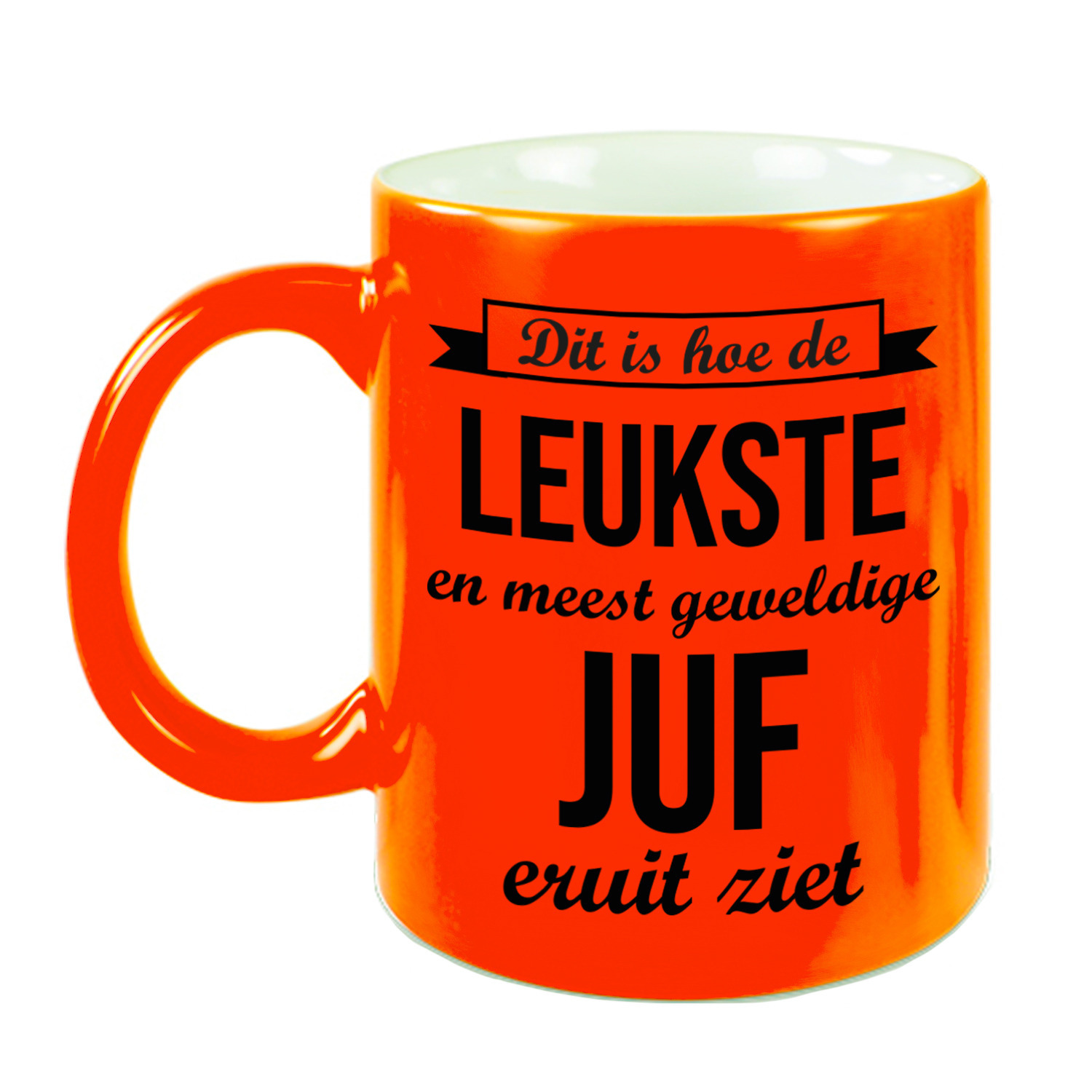 Leukste en meest geweldige juf cadeau koffiemok / theebeker neon oranje 330 ml -
