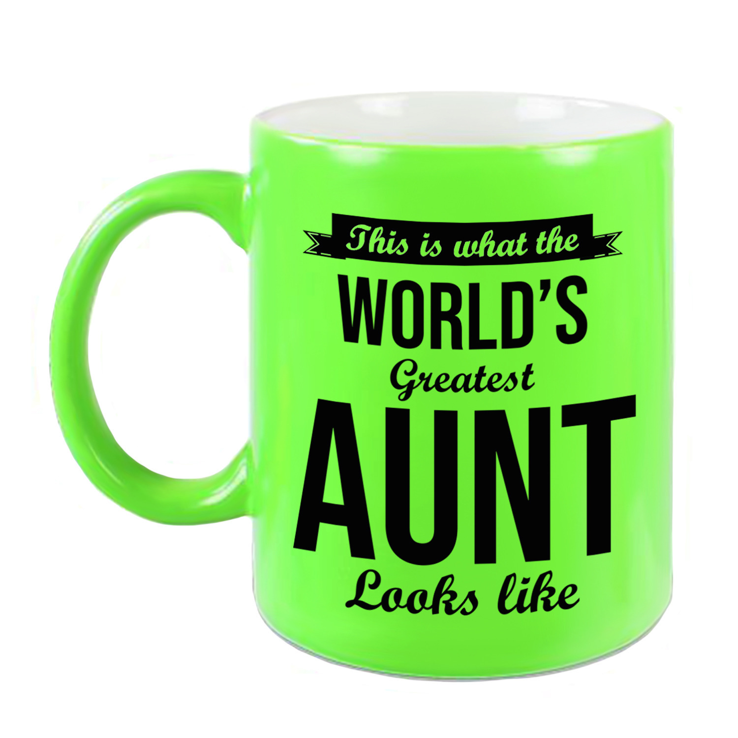 Worlds Greatest Aunt / tante cadeau koffiemok / theebeker neon groen 330 ml -