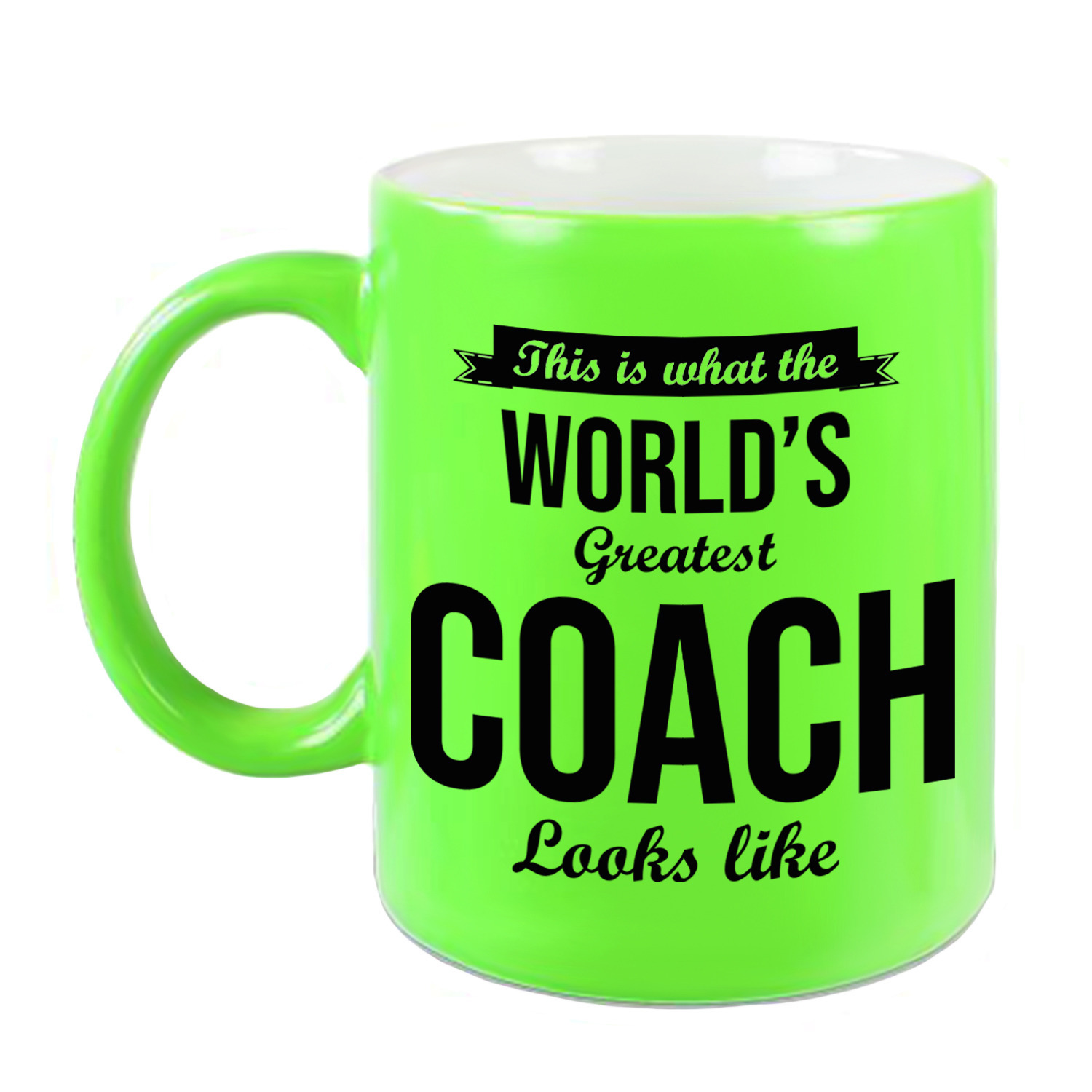 Worlds Greatest Coach cadeau koffiemok/theebeker neon groen 330 ml -