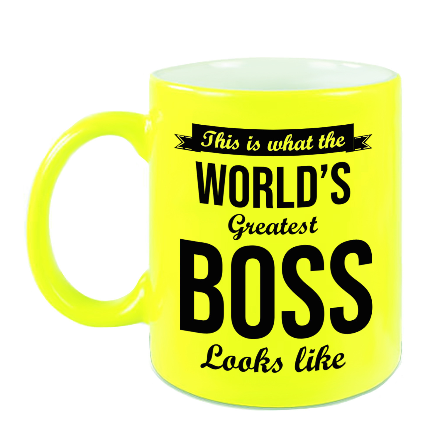 Worlds Greatest Boss cadeau koffiemok / theebeker neon geel 330 ml -