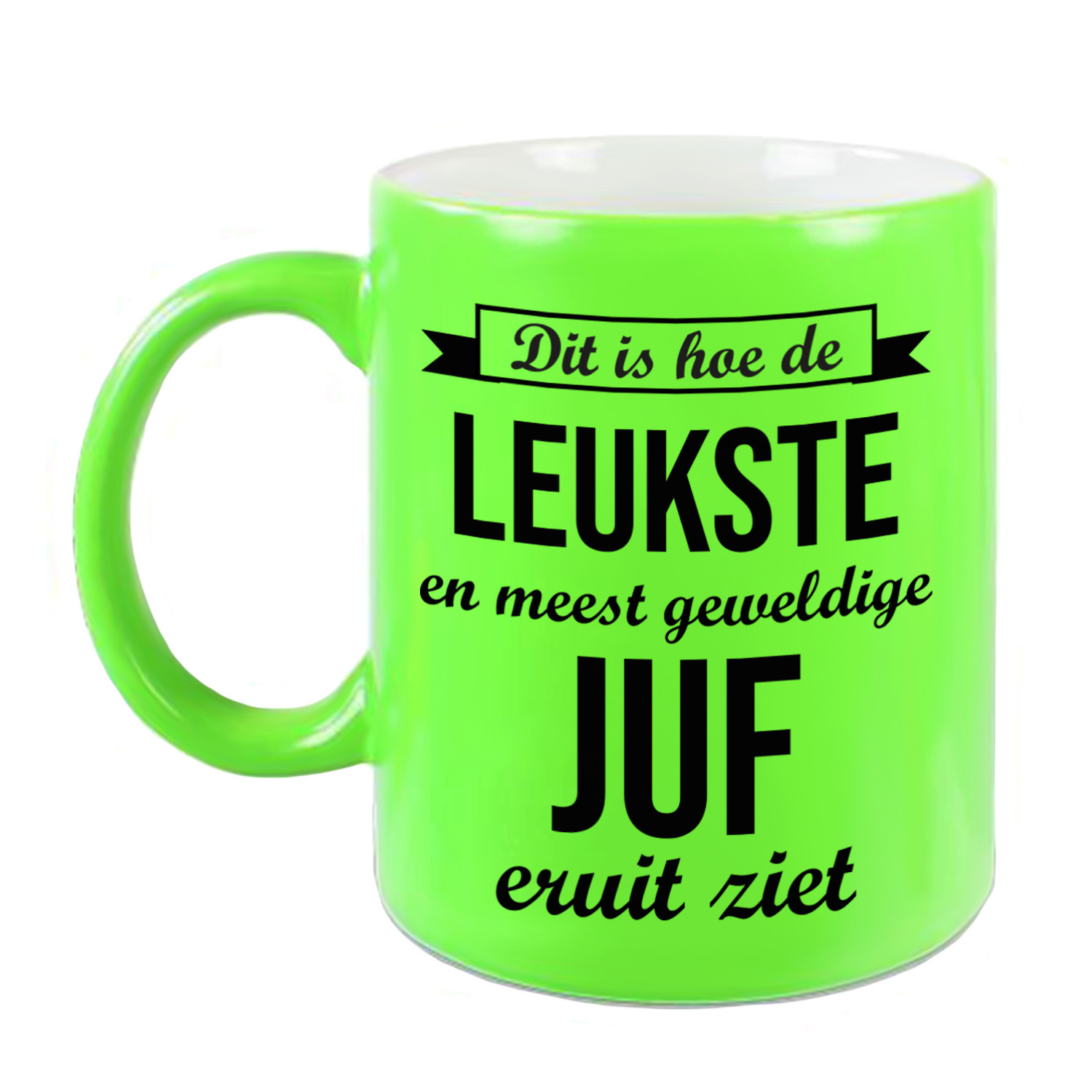 Leukste en meest geweldige juf cadeau koffiemok / theebeker neon groen 330 ml -