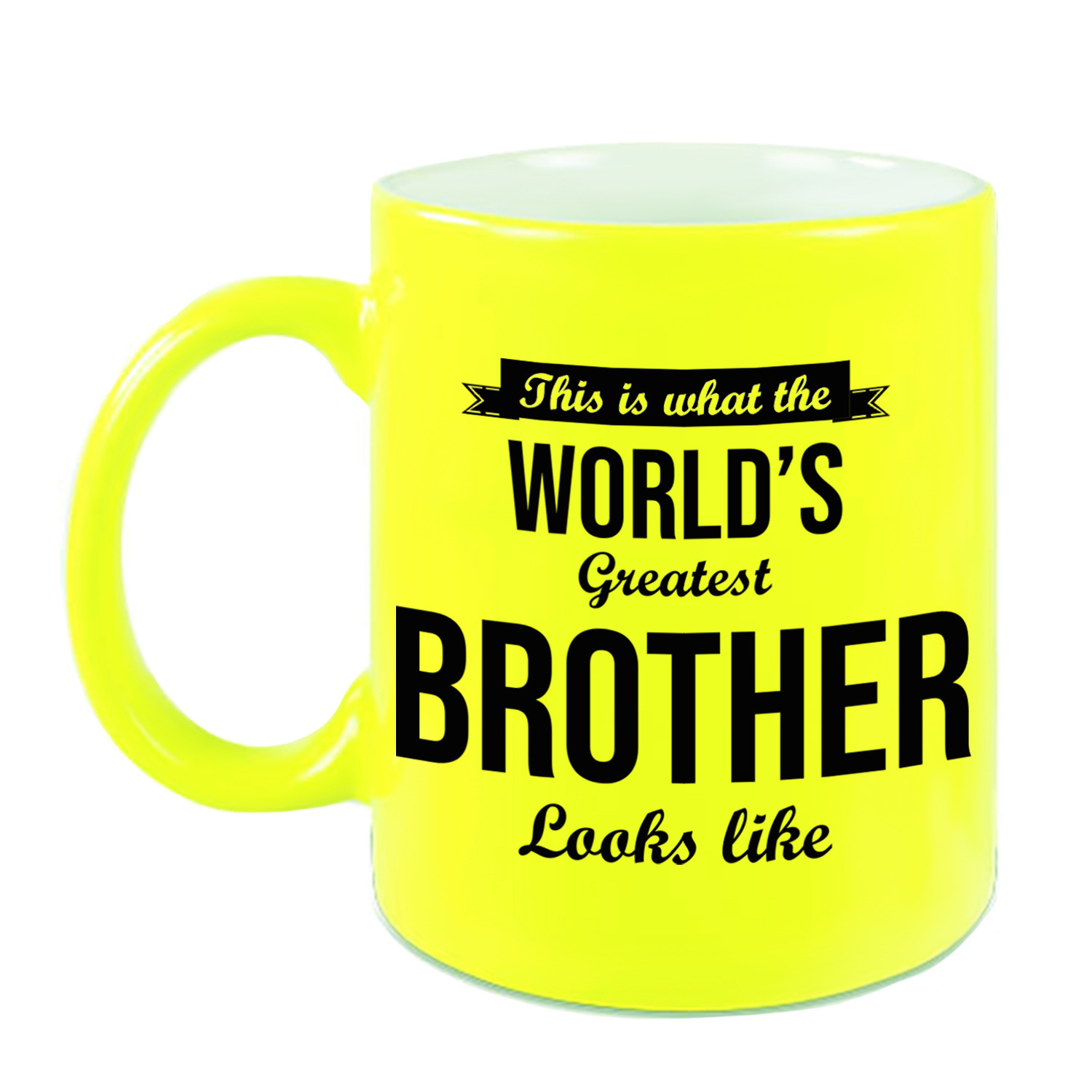 Worlds Greatest Brother cadeau koffiemok / theebeker neon geel 330 ml -