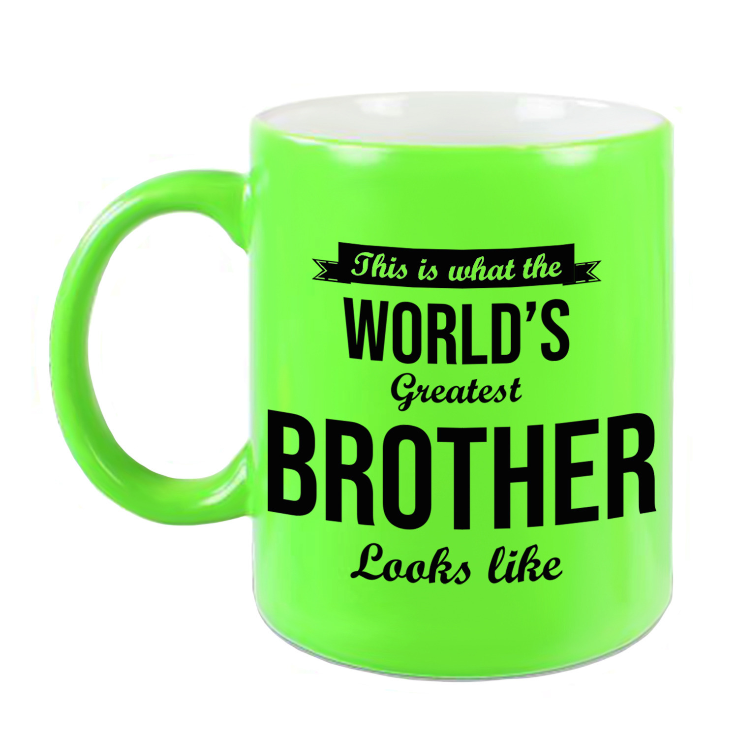 Worlds Greatest Brother cadeau koffiemok / theebeker neon groen 330 ml -