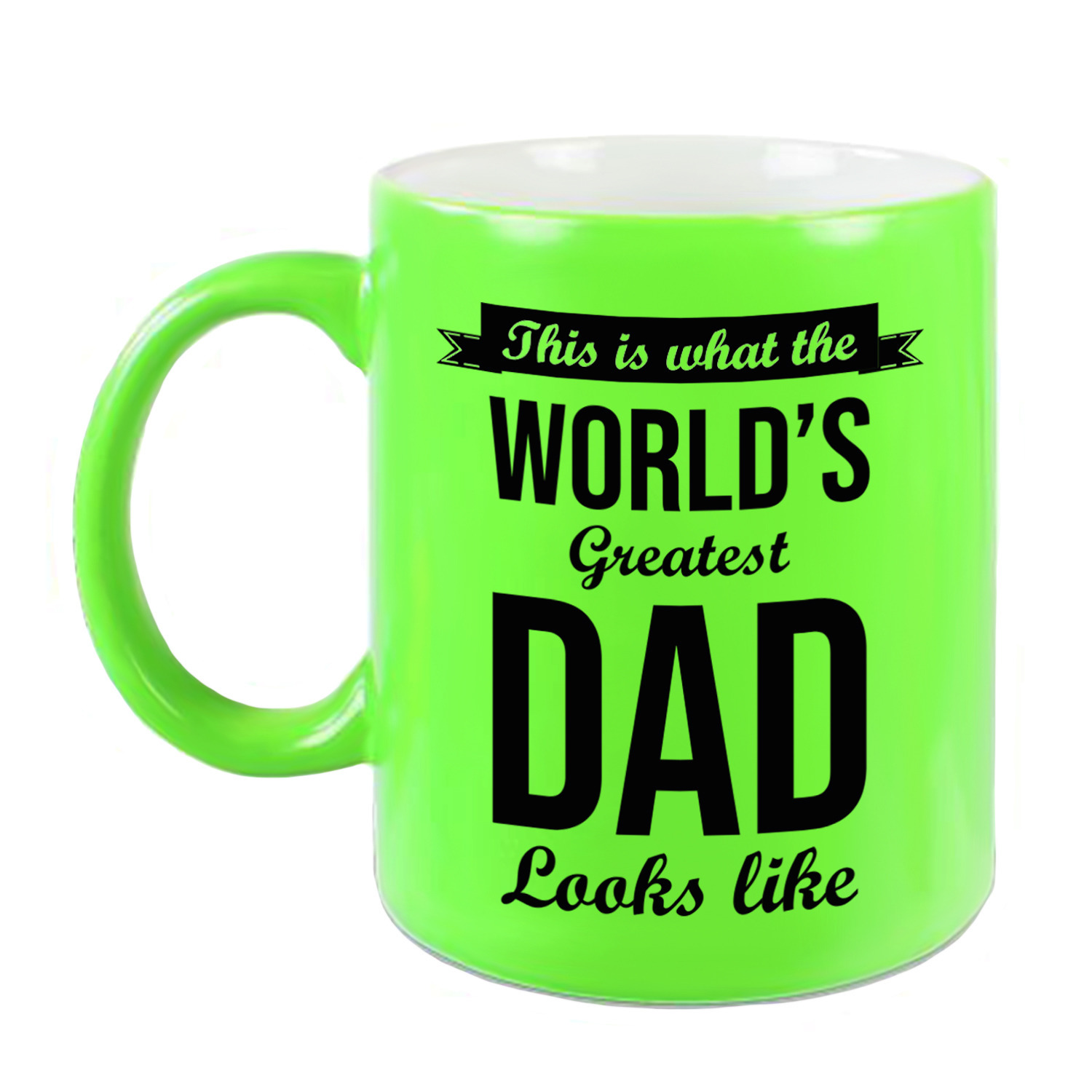 Worlds Greatest Dad cadeau koffiemok / theebeker neon groen 330 ml -