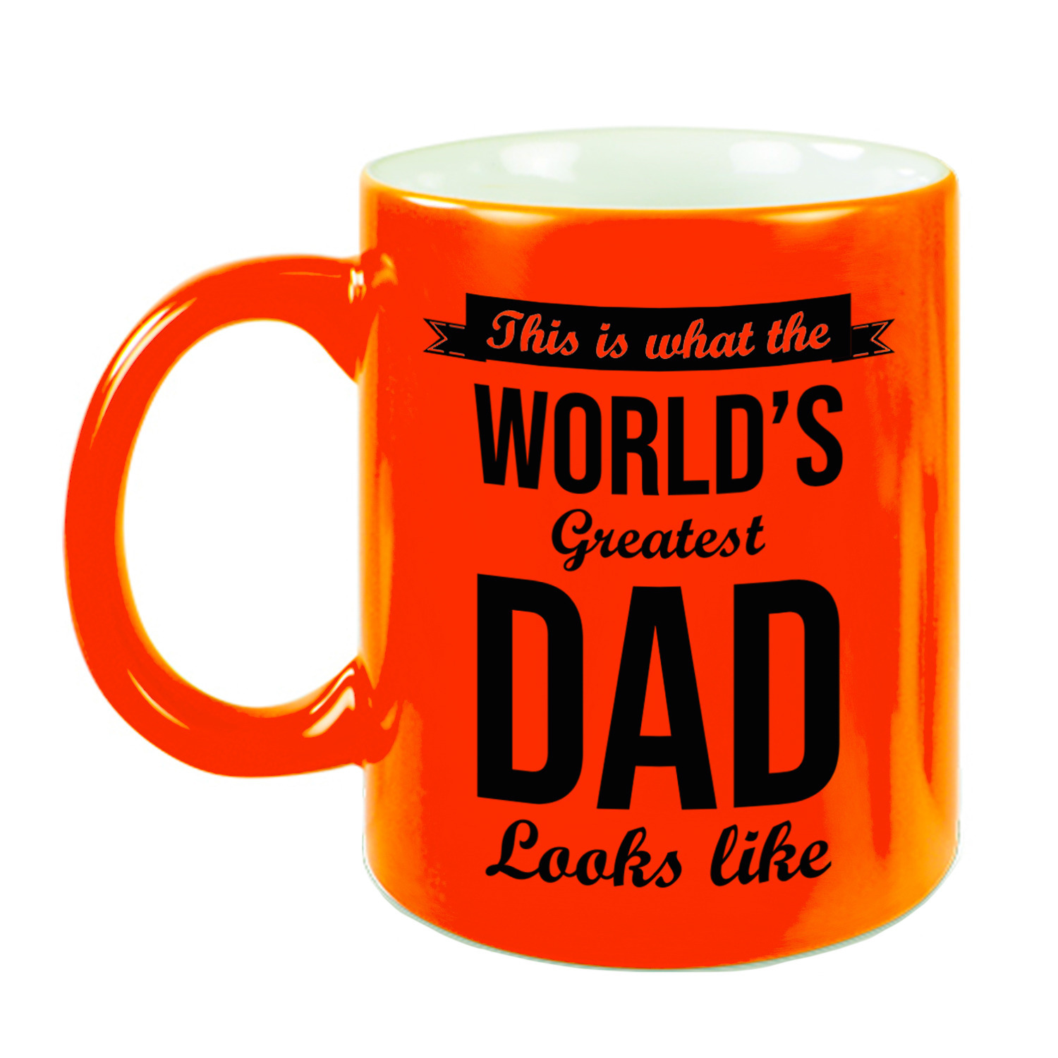 Worlds Greatest Dad cadeau koffiemok / theebeker neon oranje 330 ml -