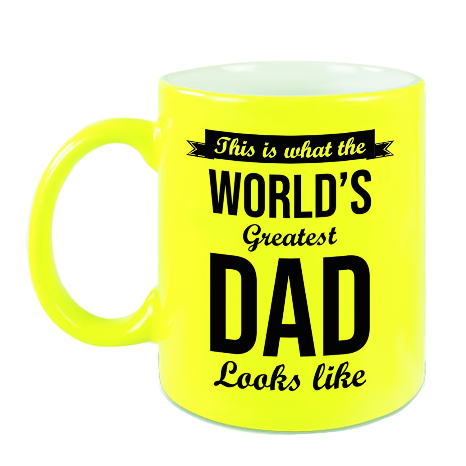 Worlds Greatest Dad cadeau koffiemok / theebeker neon geel 330 ml -